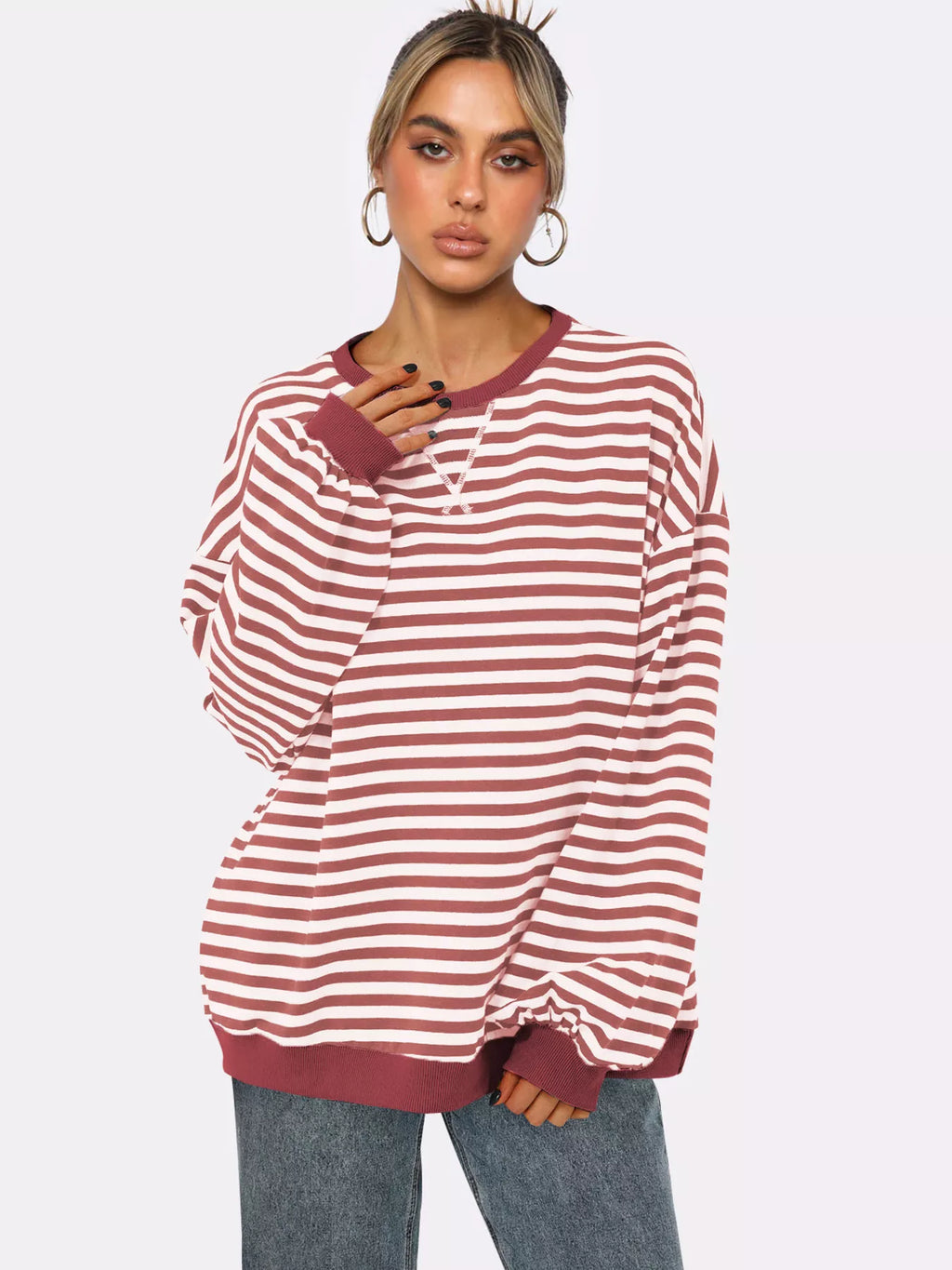 Striped Round Neck Long Sleeve Sweatshirt