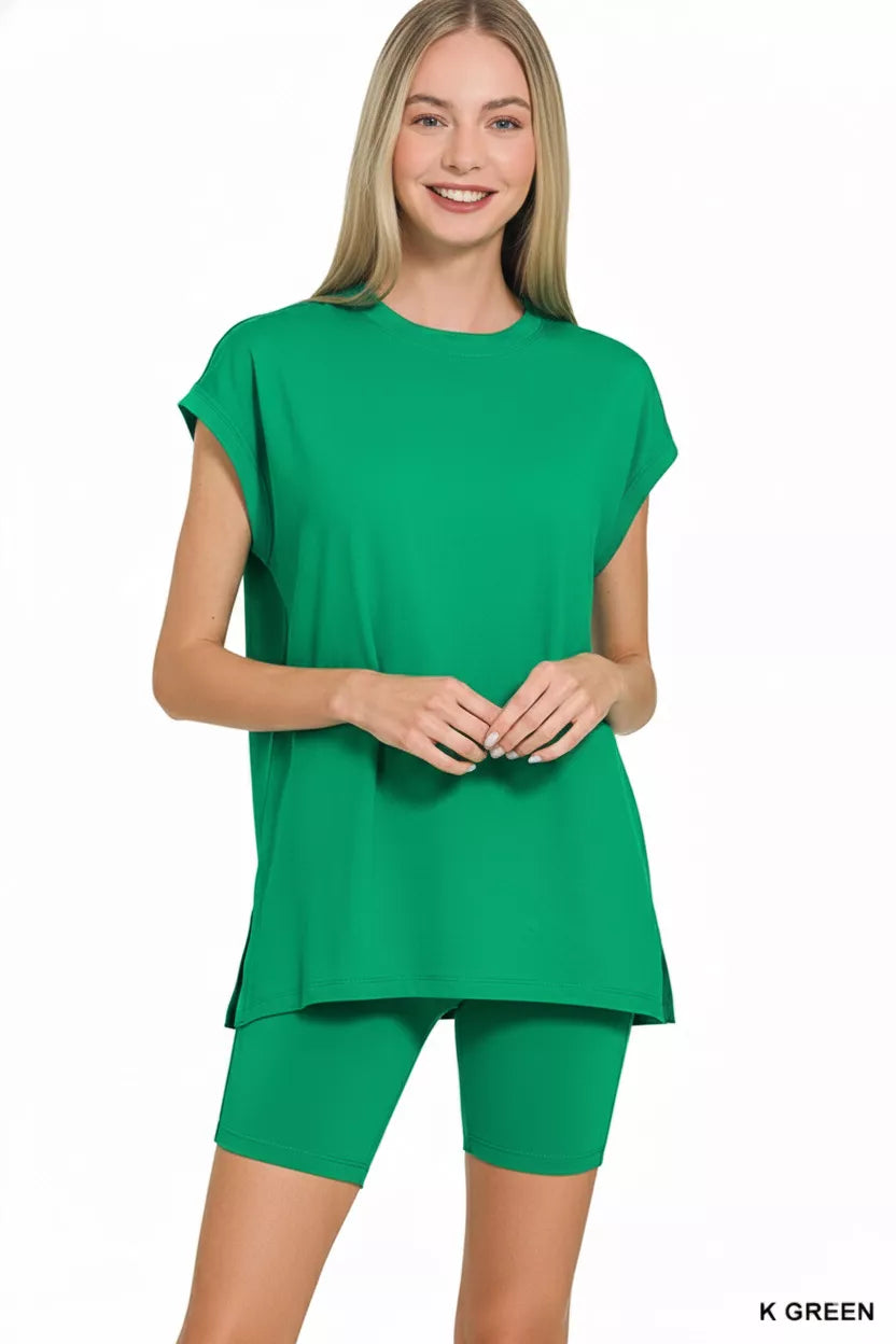 Zenana Brushed Dty Microfiber Top & Biker Shorts