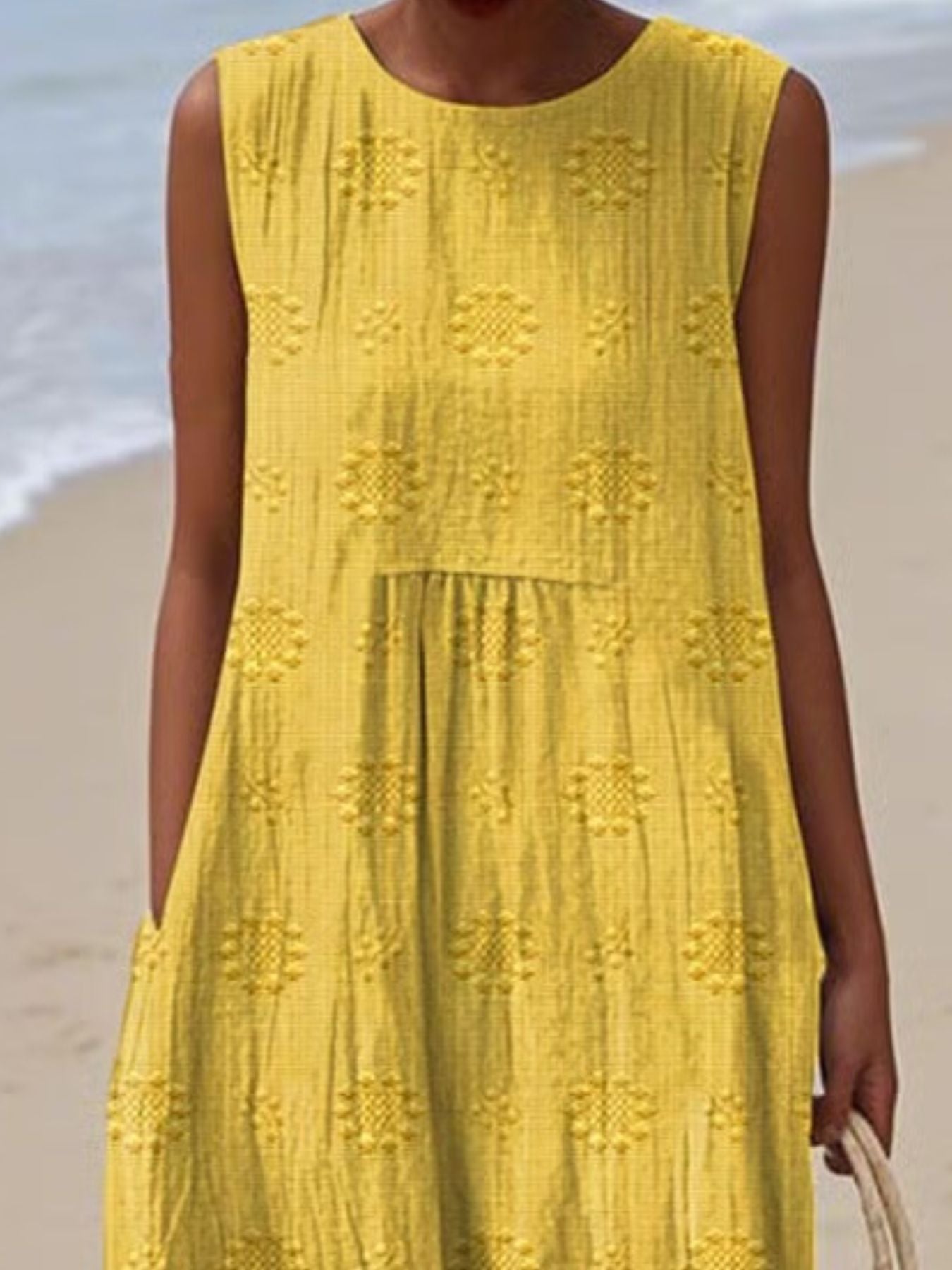 Full Size Round Neck Sleeveless Casual Midi Dress Plus Size