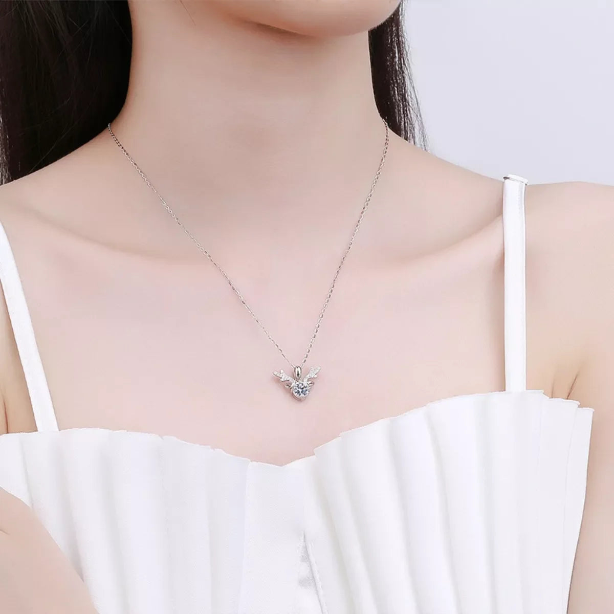 1 Carat Moissanite 925 Sterling Silver Antlers Necklace