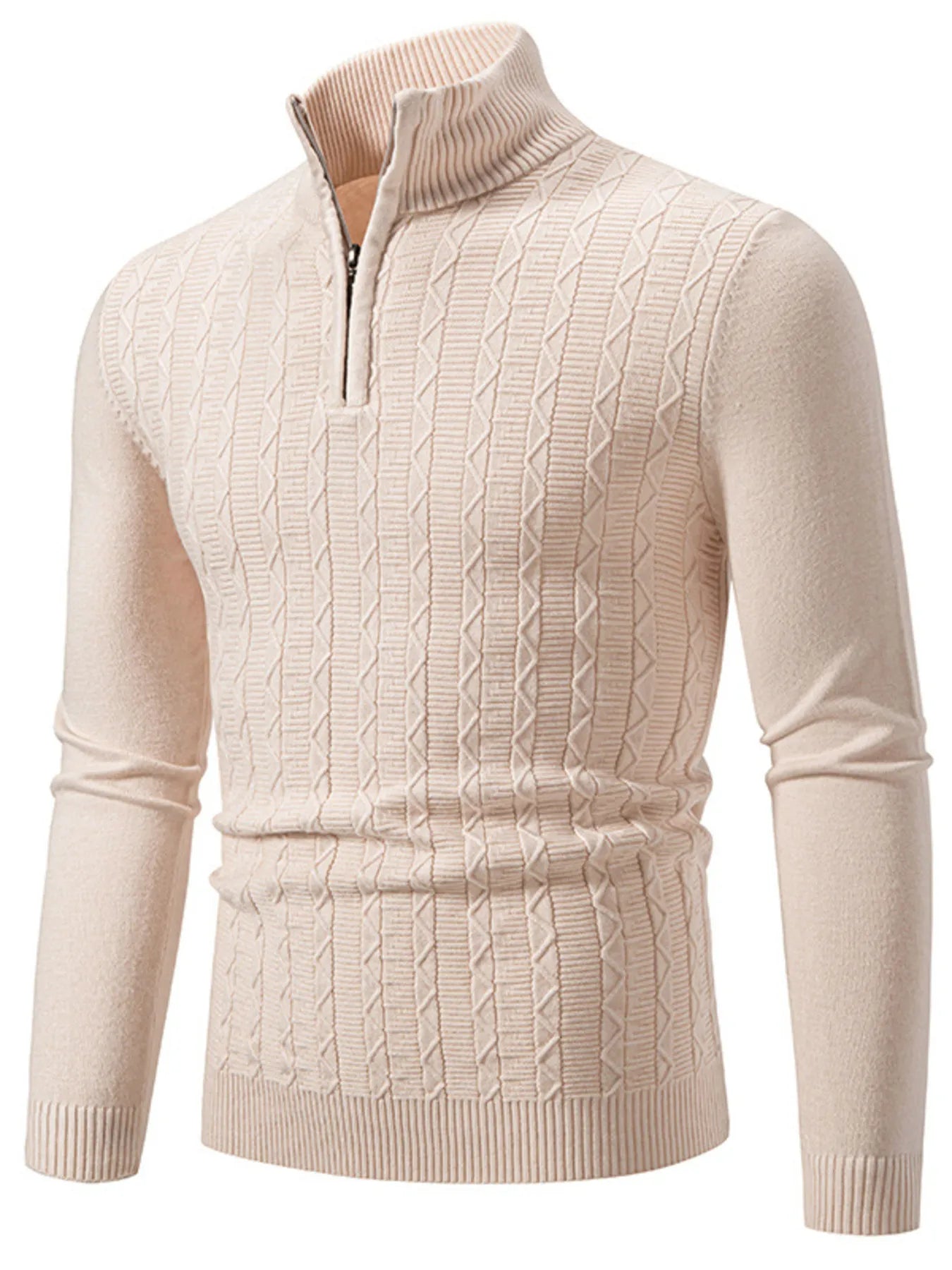Men's Plus Size Quarter Zip Long Sleeve Sweater