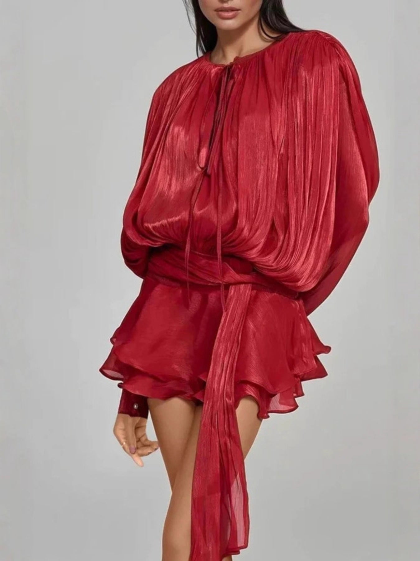 Tie Front Balloon Sleeve Top and Skirt Set