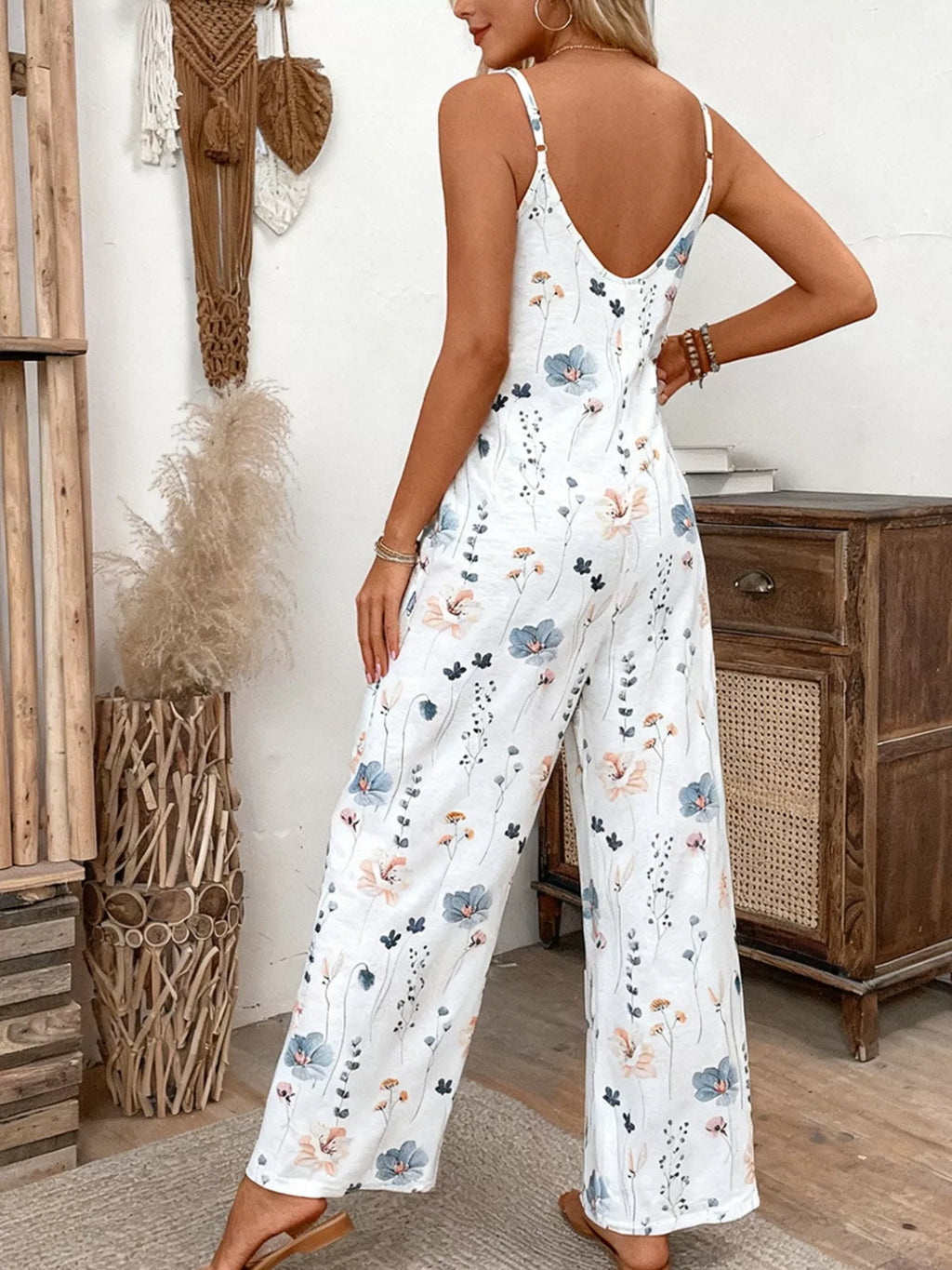Floral Print Spaghetti Strap Casual Jumpsuit