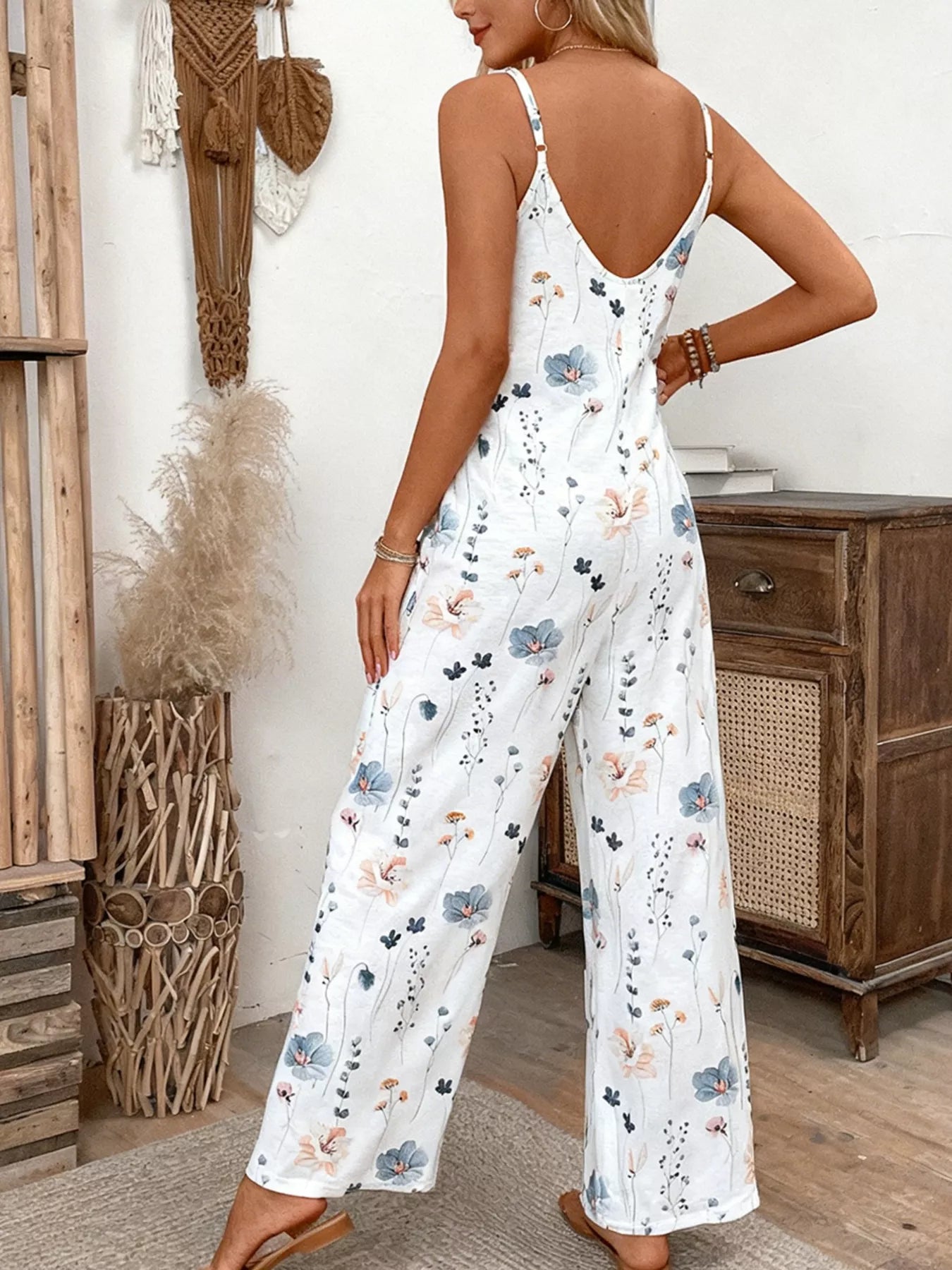Floral Print Spaghetti Strap Casual Jumpsuit