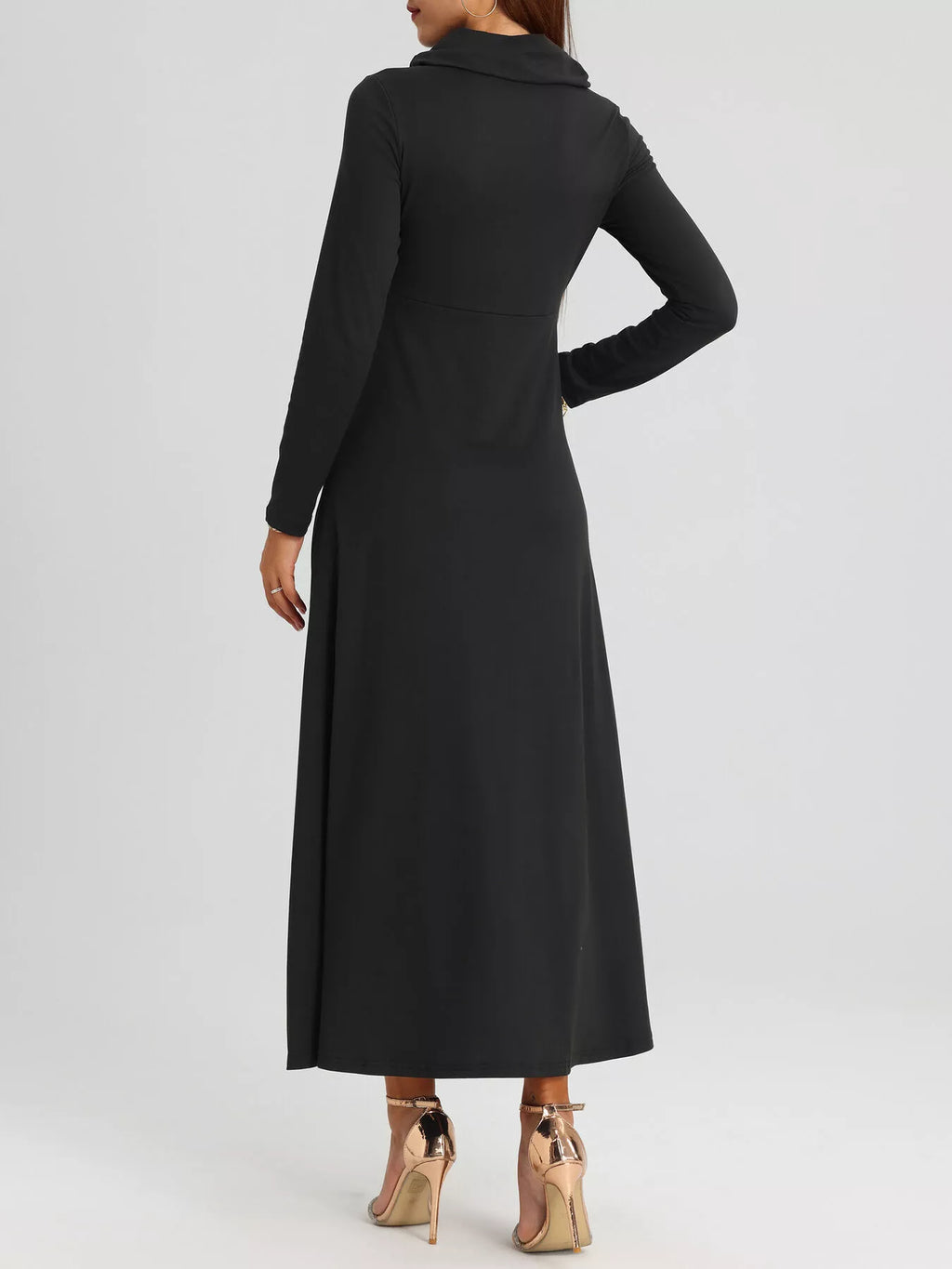 Cowl Neck Long Sleeve Midi Dress