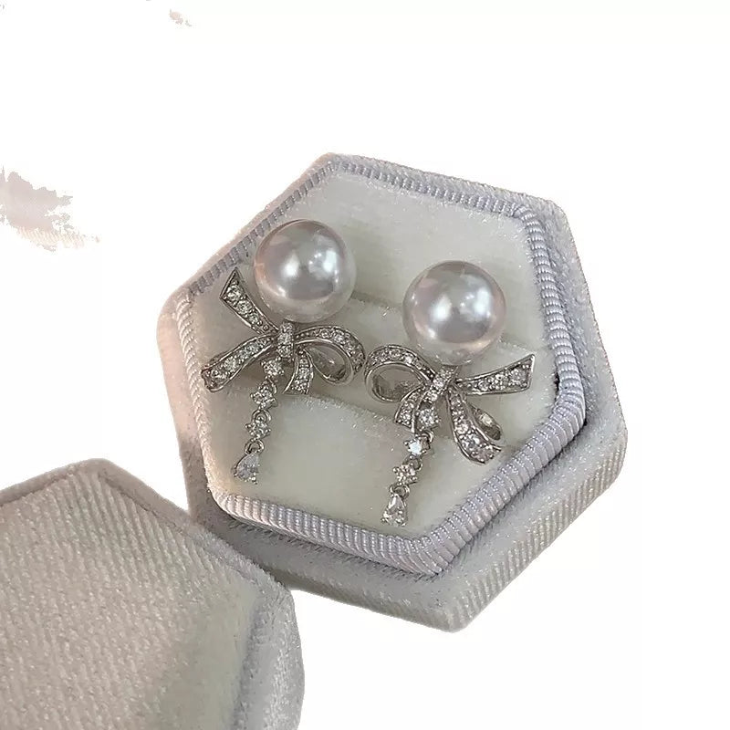 Pearl & Bow Drop Earrings