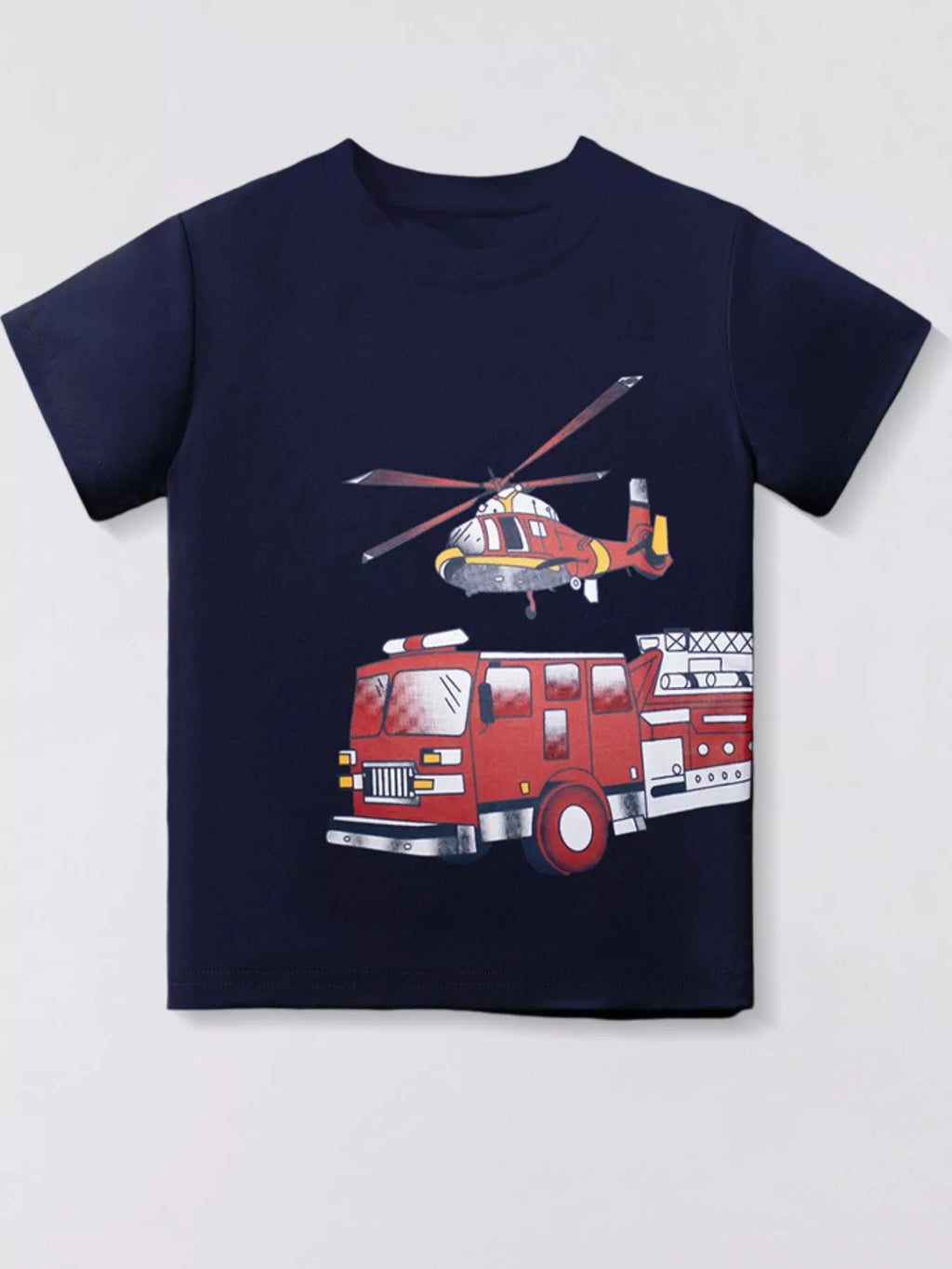 Children's Fire Truck and Helicopter Print T-Shirt