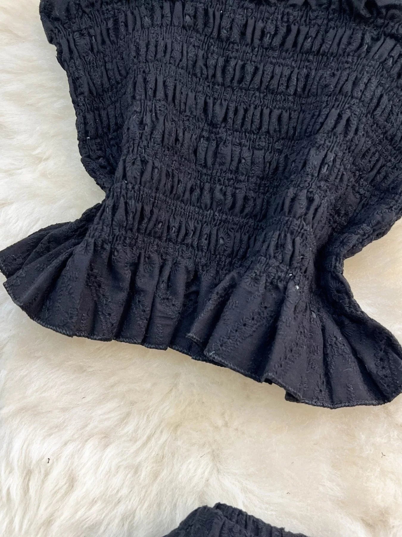 Smocked Crop Top and Hollow-Out Skirt Set