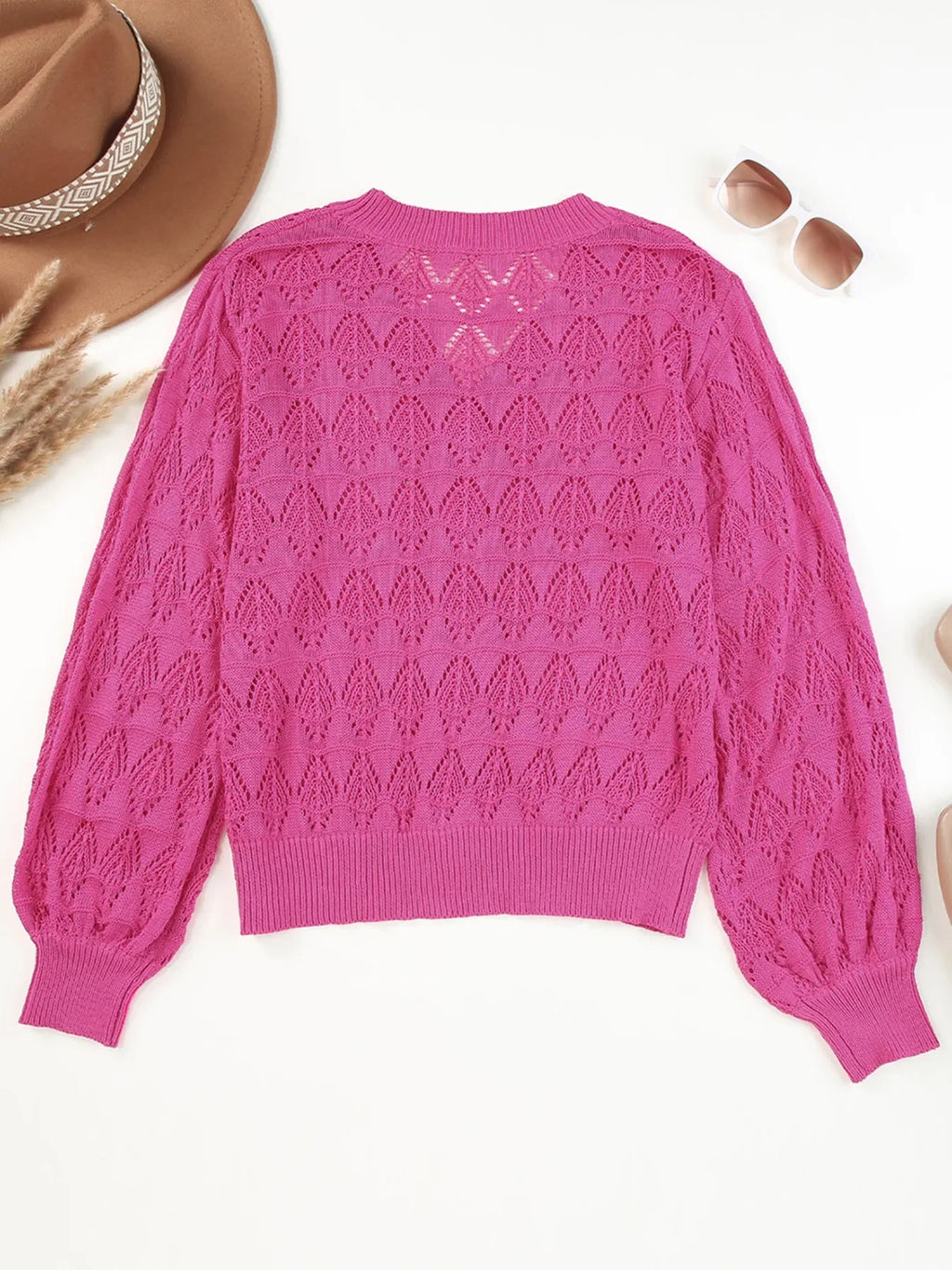 Buttoned Front Openwork Cardigan