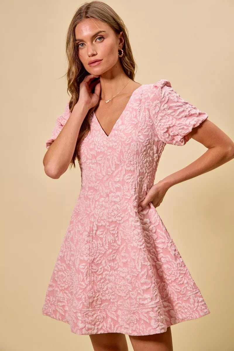 SO ME Floral Jacquard Fit And Flare Daily Mini Dress