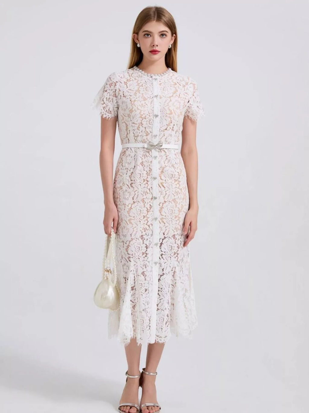 Lace Short Sleeve Mermaid Dress