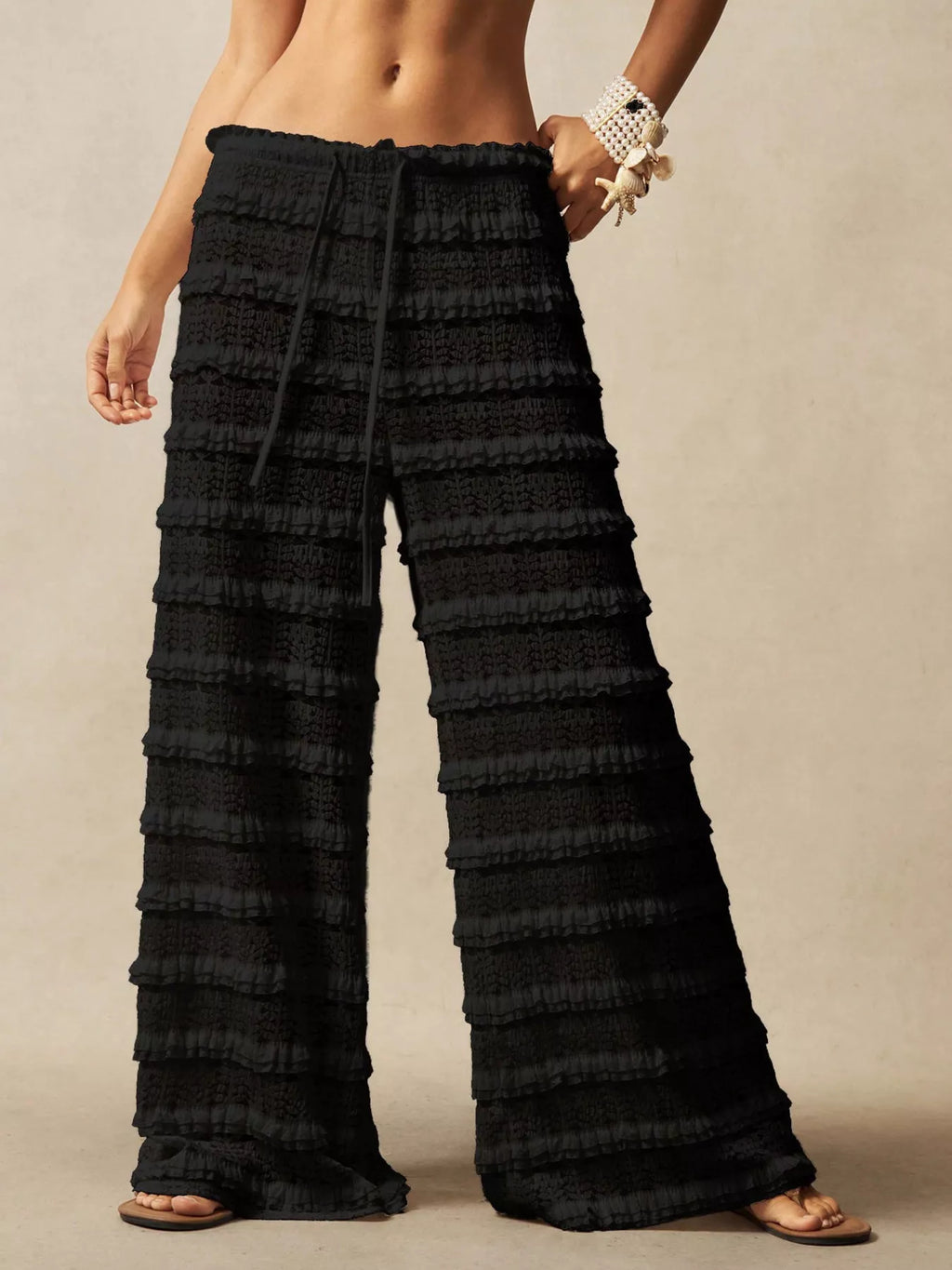 Lace Drawstring Wide-Leg Pants