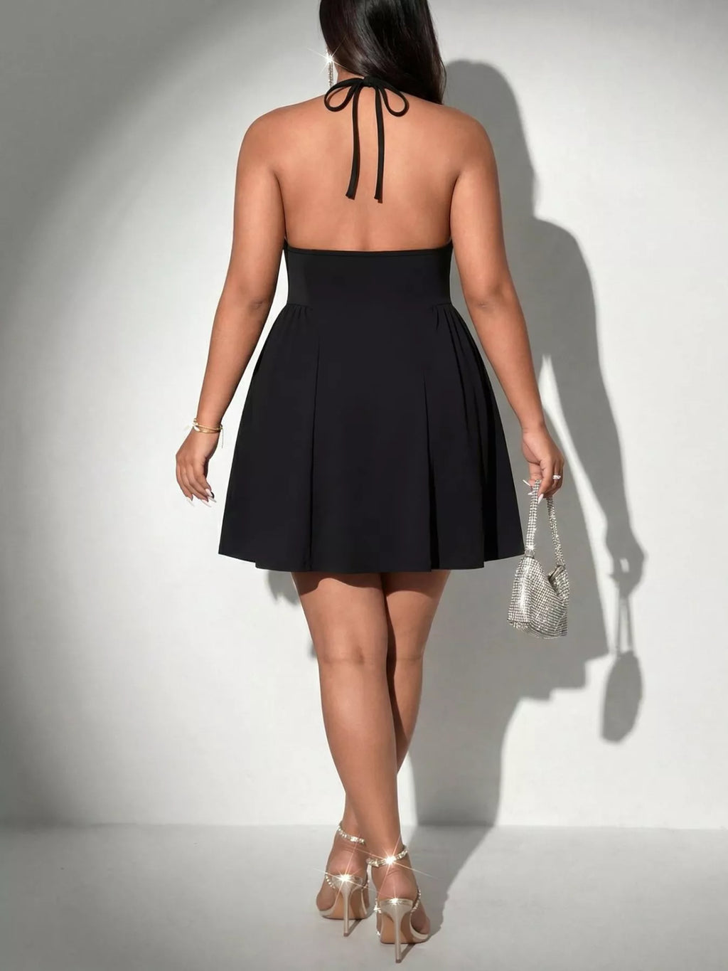 Plus Size Lace Trim Halter Neck A-Line Dress