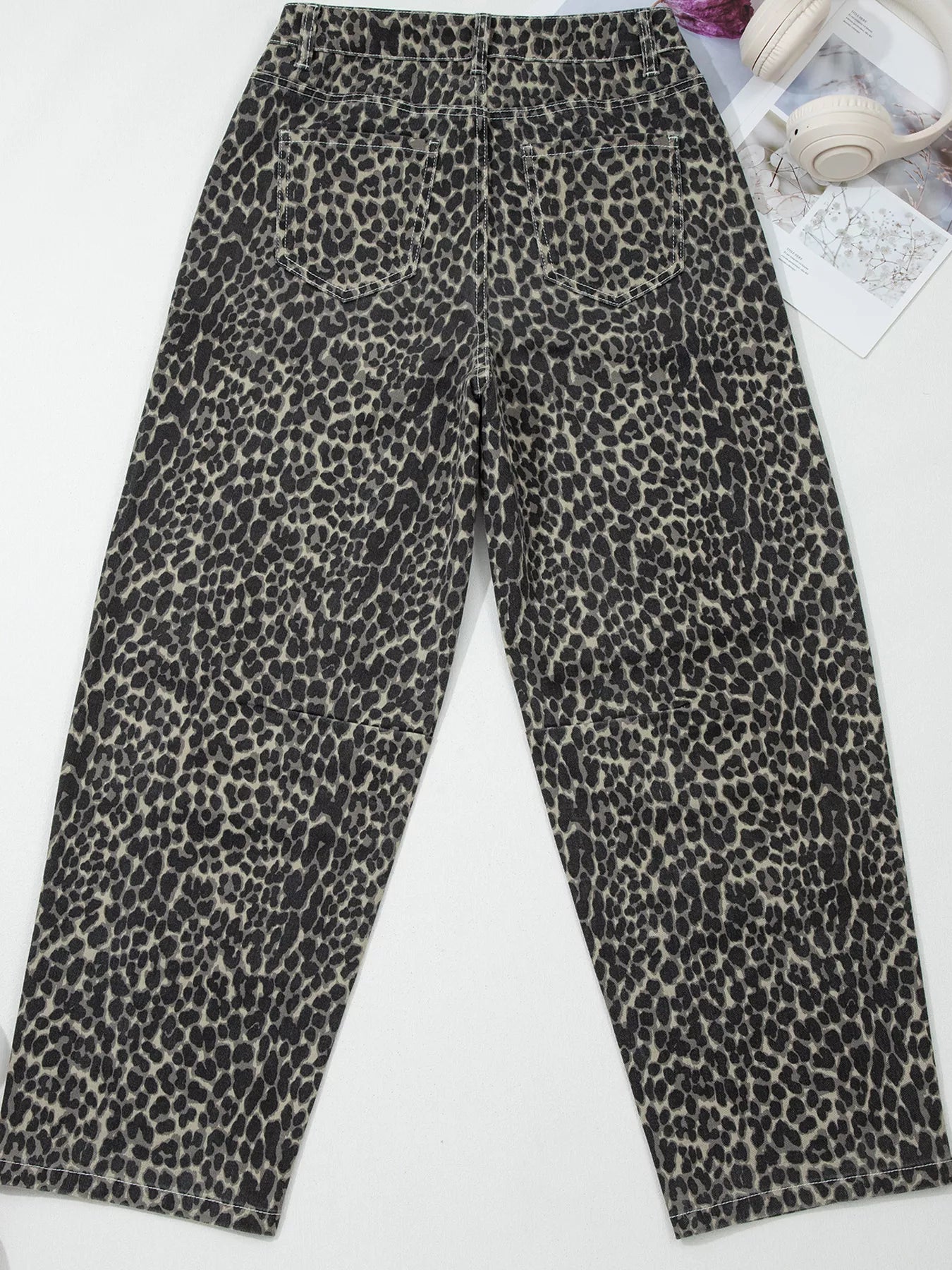 Leopard Print High Waist Barrel Jeans