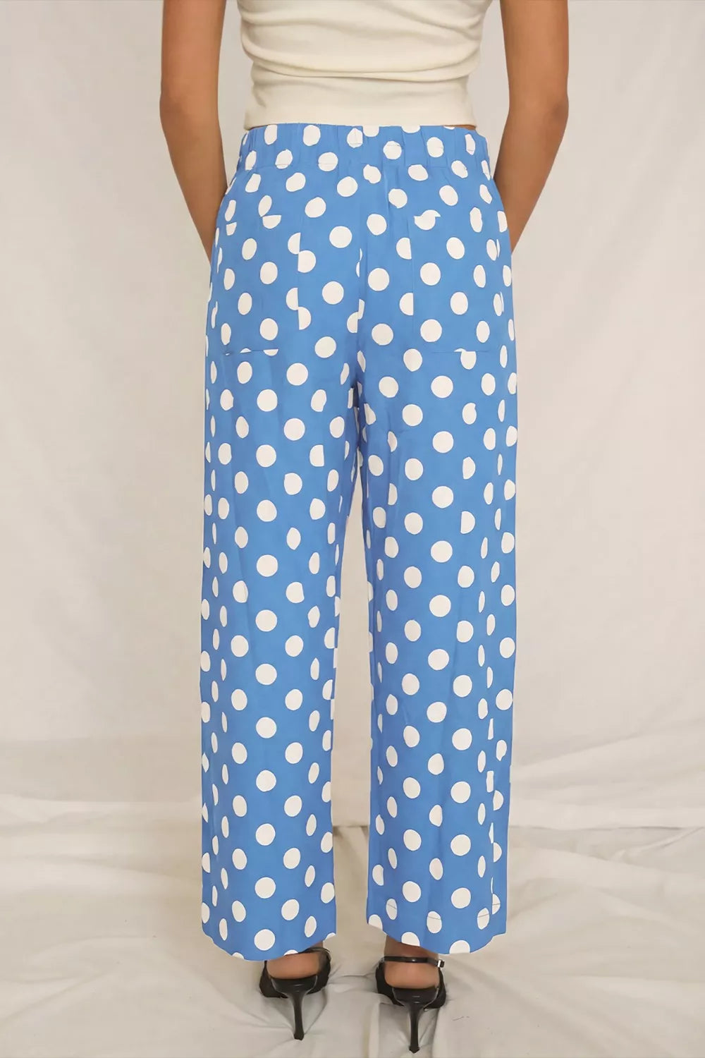Polka Dot Print Patched Pocket Mid-rise Straight Leg Pants