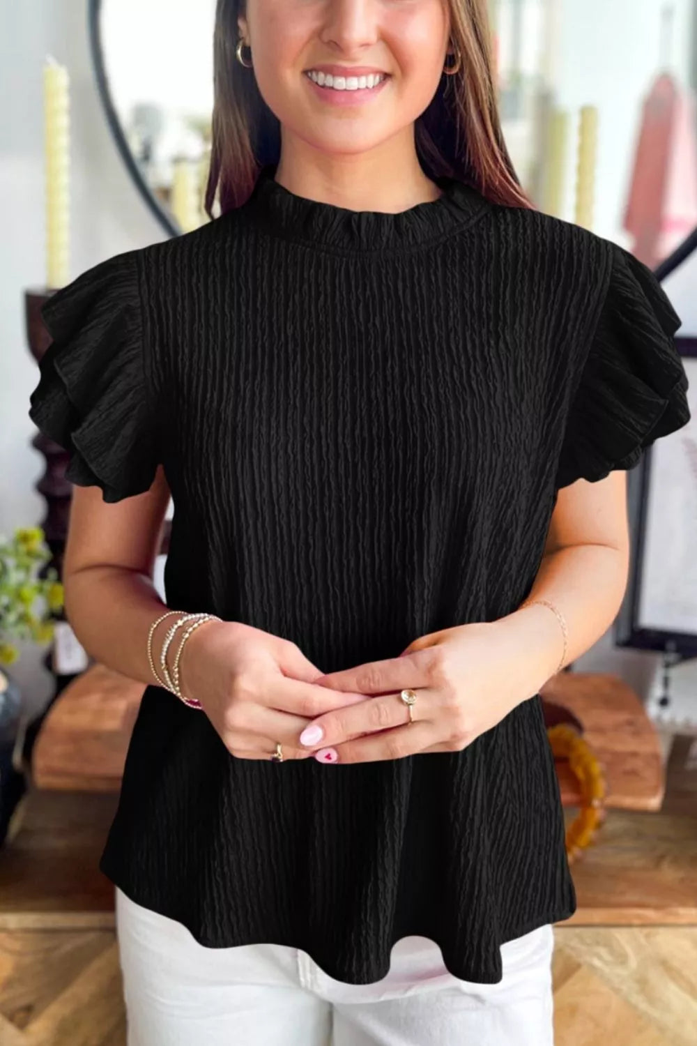 Ruffle Sleeve Textured Blouse
