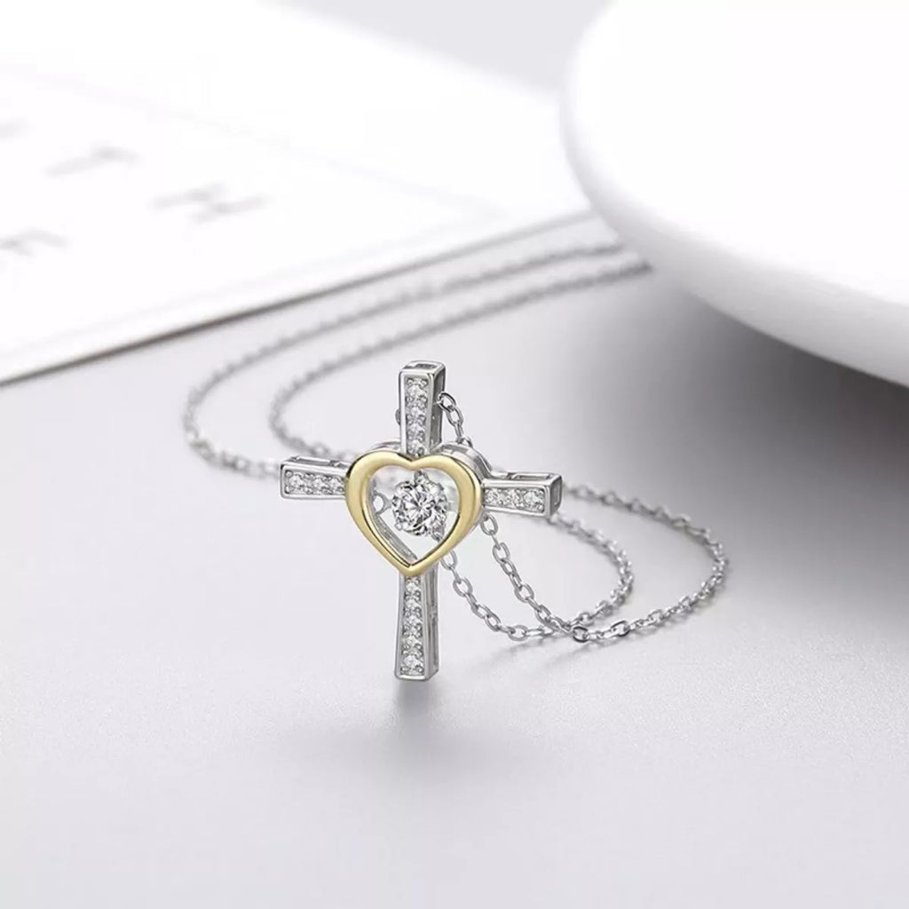 925 Sterling Silver Heart Cross Necklace