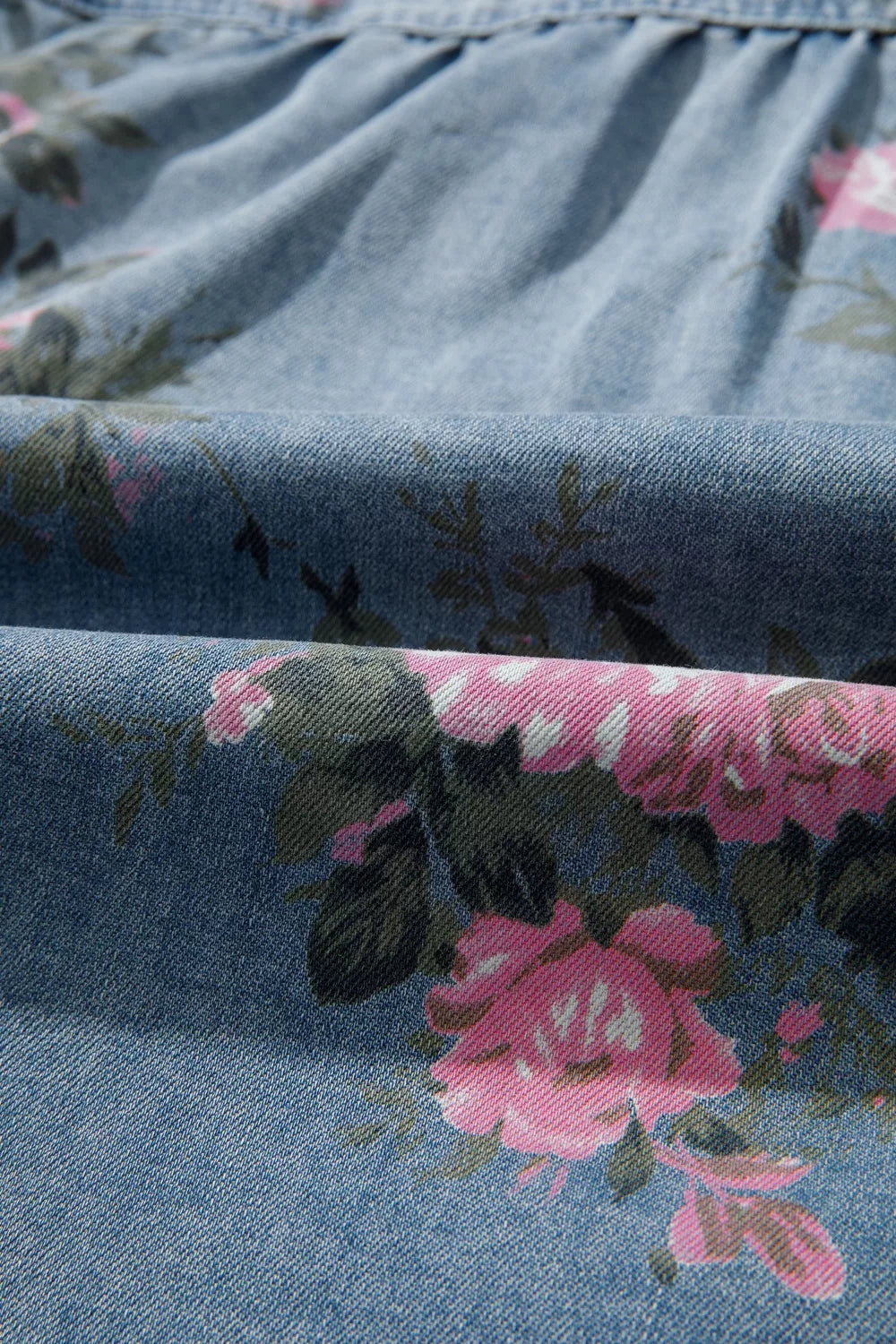 Floral Print Button Up Denim Shirt