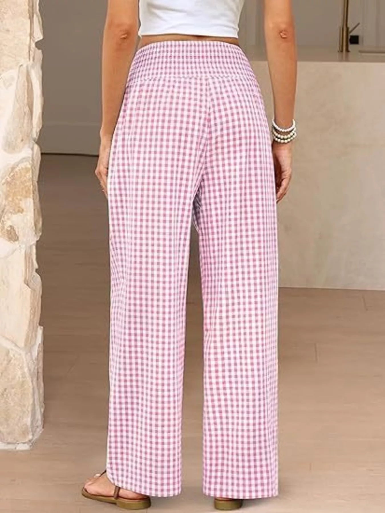 Gingham Wide-Leg Pants