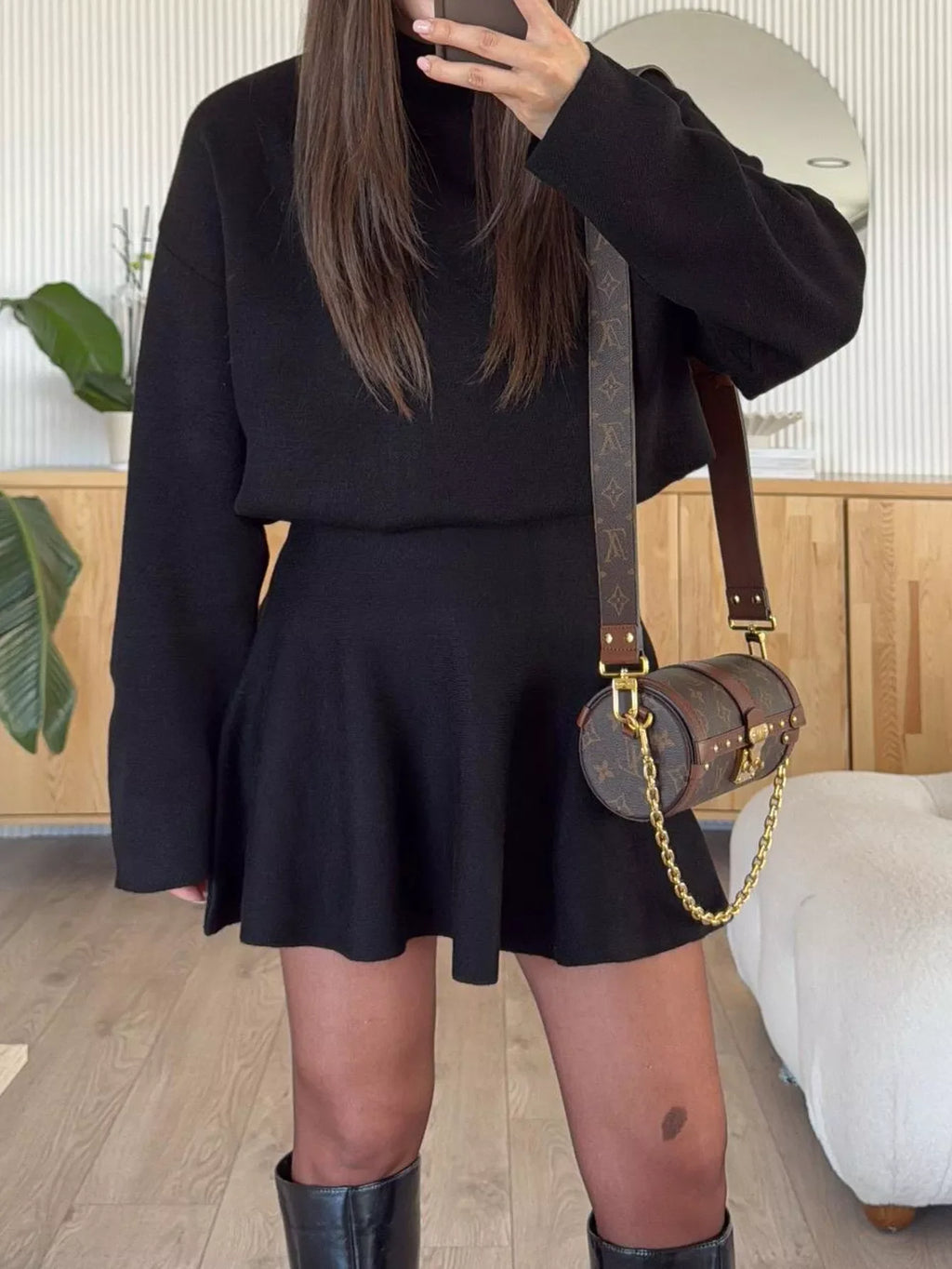 Turtleneck Dropped Shoulder Sweater and Skirt Set