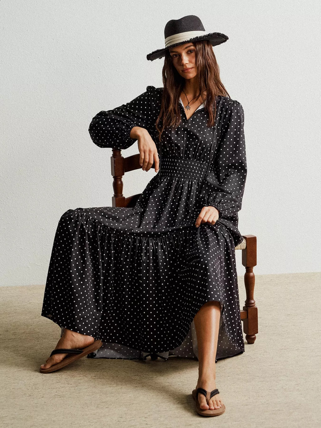 Polka Dot Long Sleeve Maxi Dress