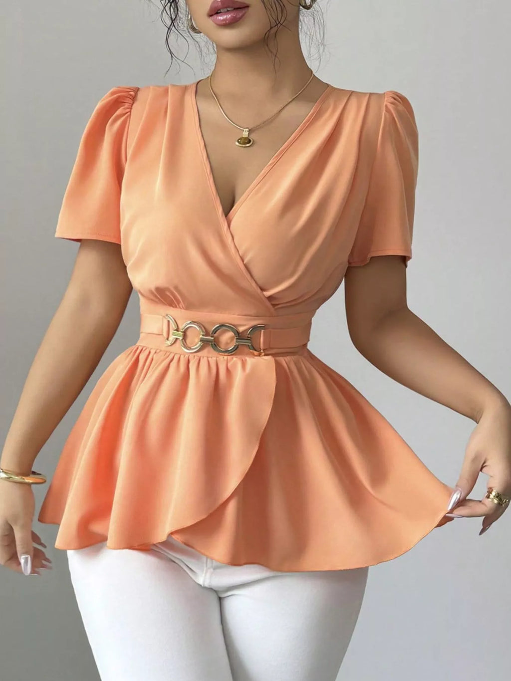 Surplice Short Sleeve Blouse