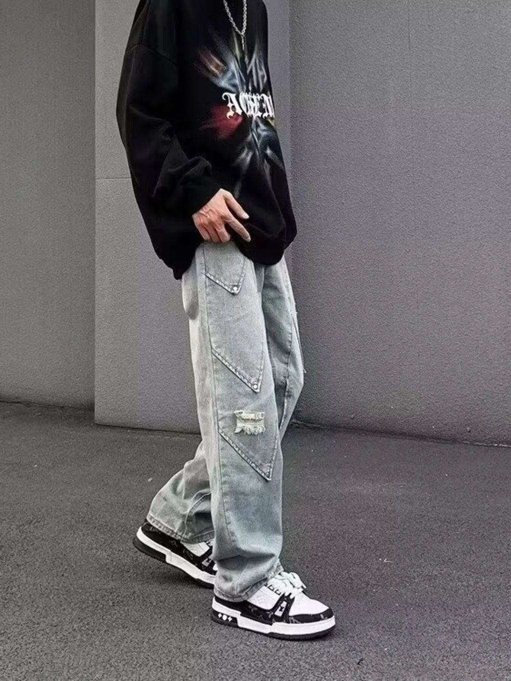 Men's Full Size Distressed Wide Leg Jeans Plus Size