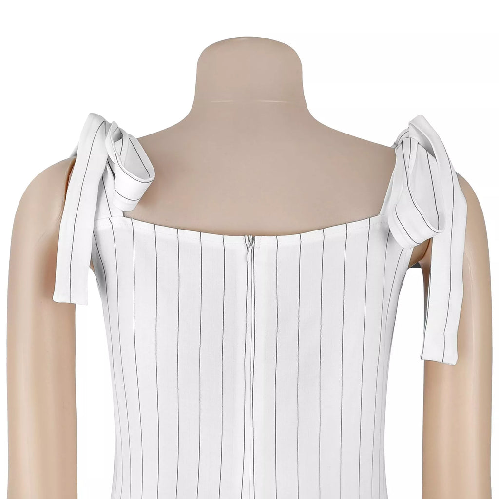 Striped Tie-Shoulder Wide Leg Jumpsuit