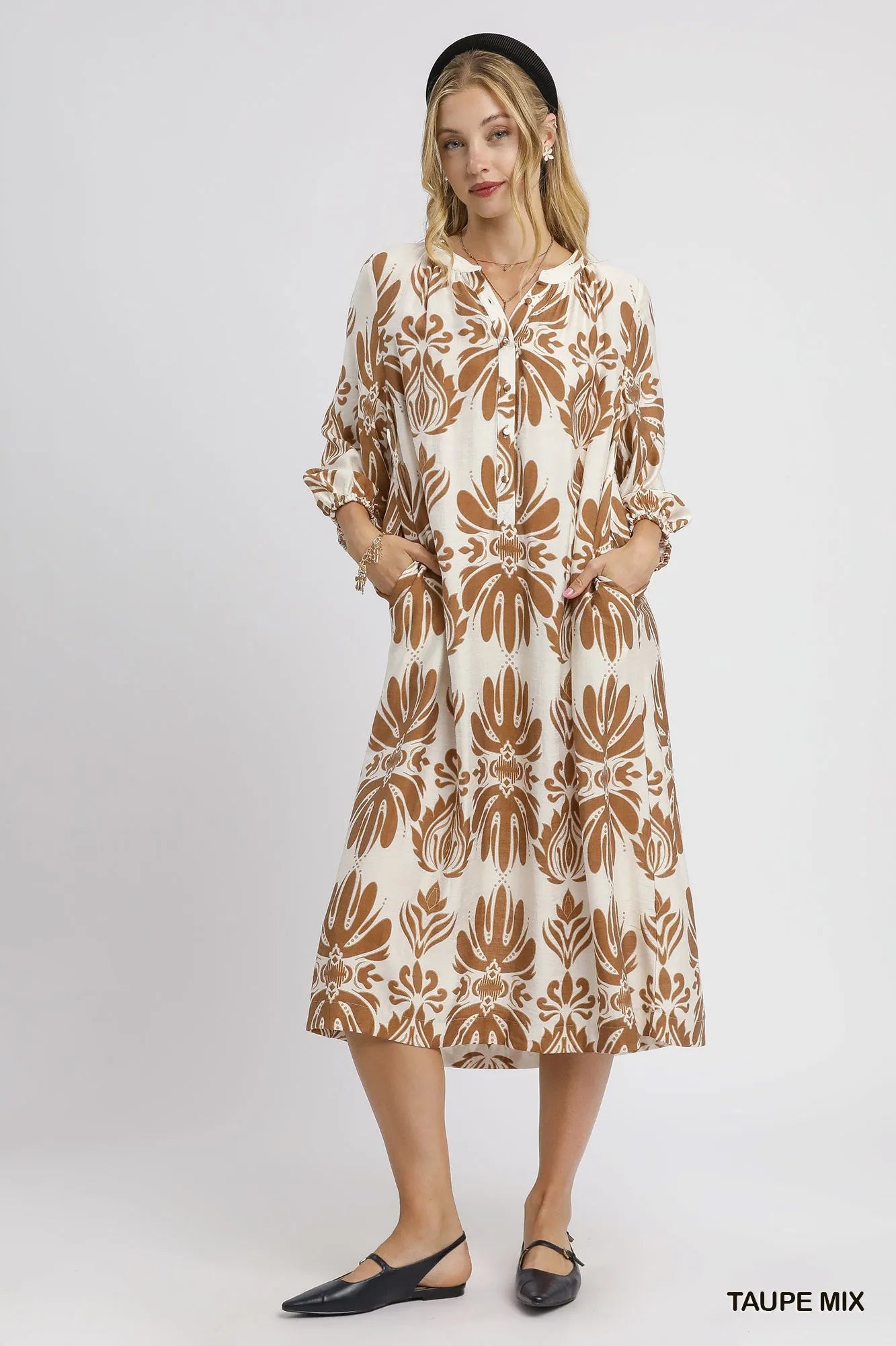 Umgee Mix Abstract Floral Print Midi Dress