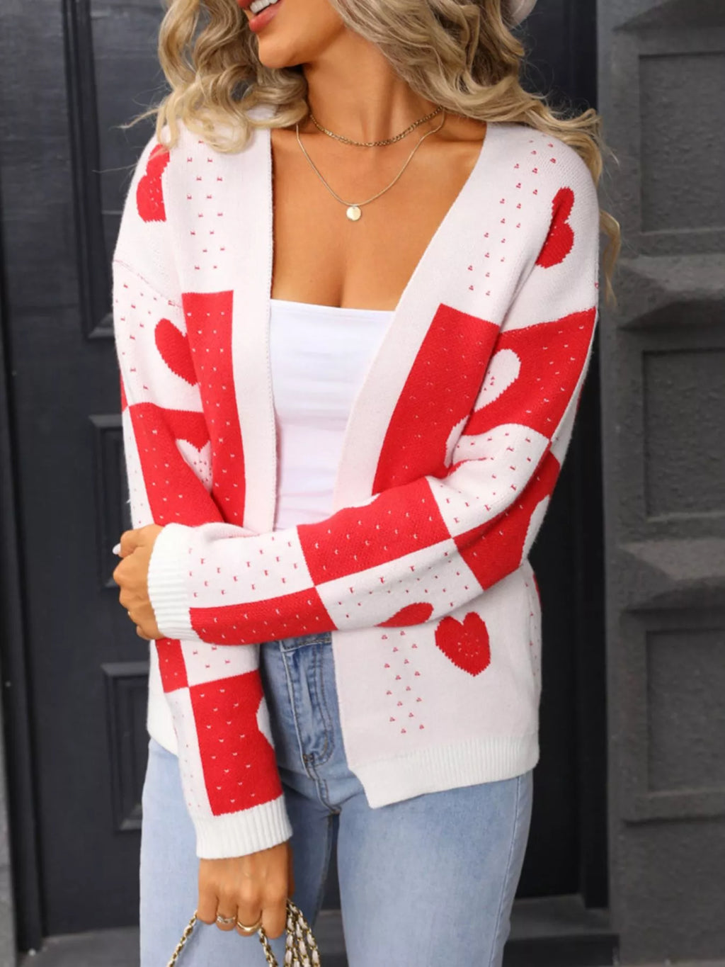 Valentine's Day Heart Pattern Knit Cardigan