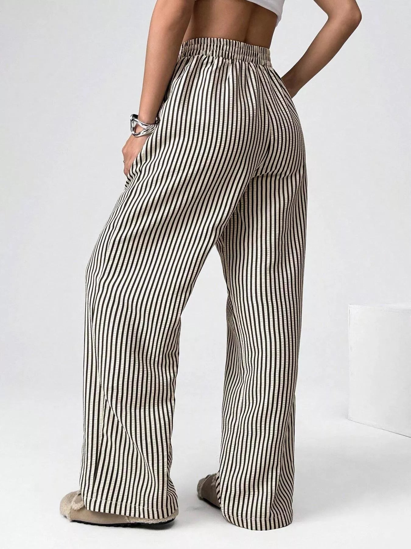 Striped High-Waisted Wide Leg Pants