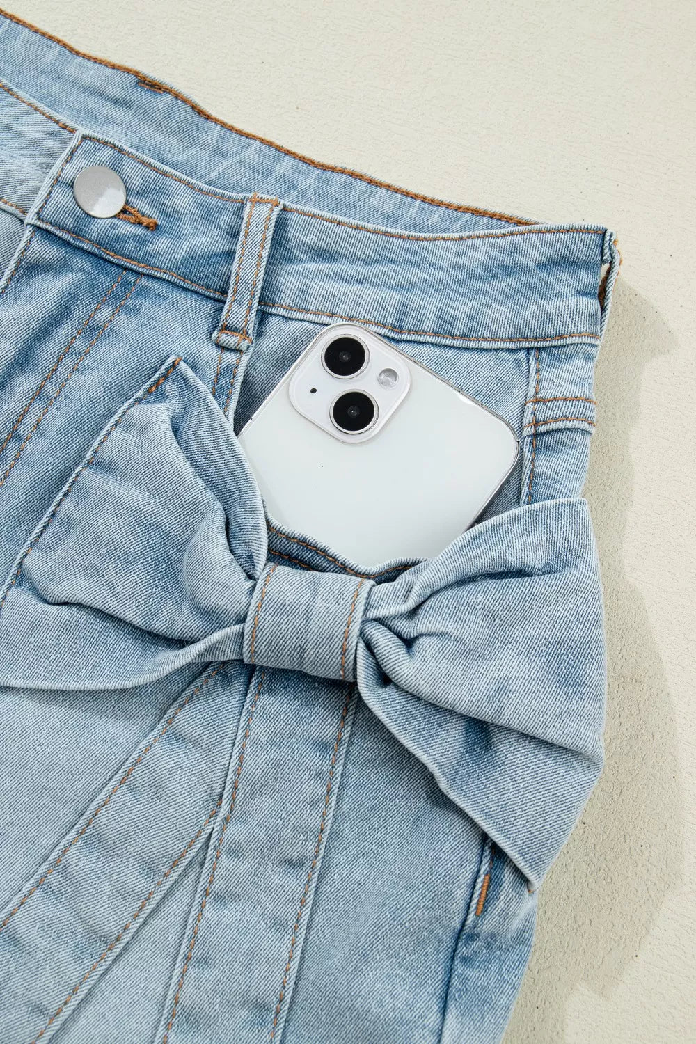 Bow Detail Denim Shorts with Pockets