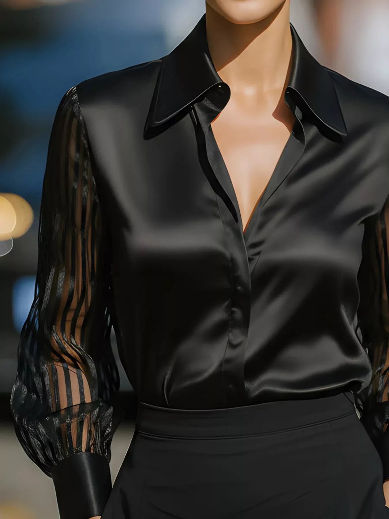Collared Neck Sheer Sleeve Shirt
