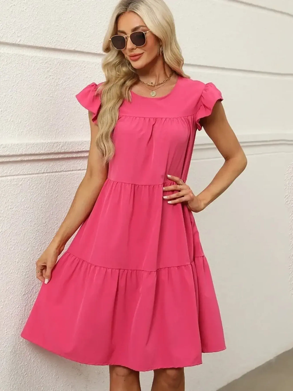 Tiered Ruffle Sleeve Mini Dress