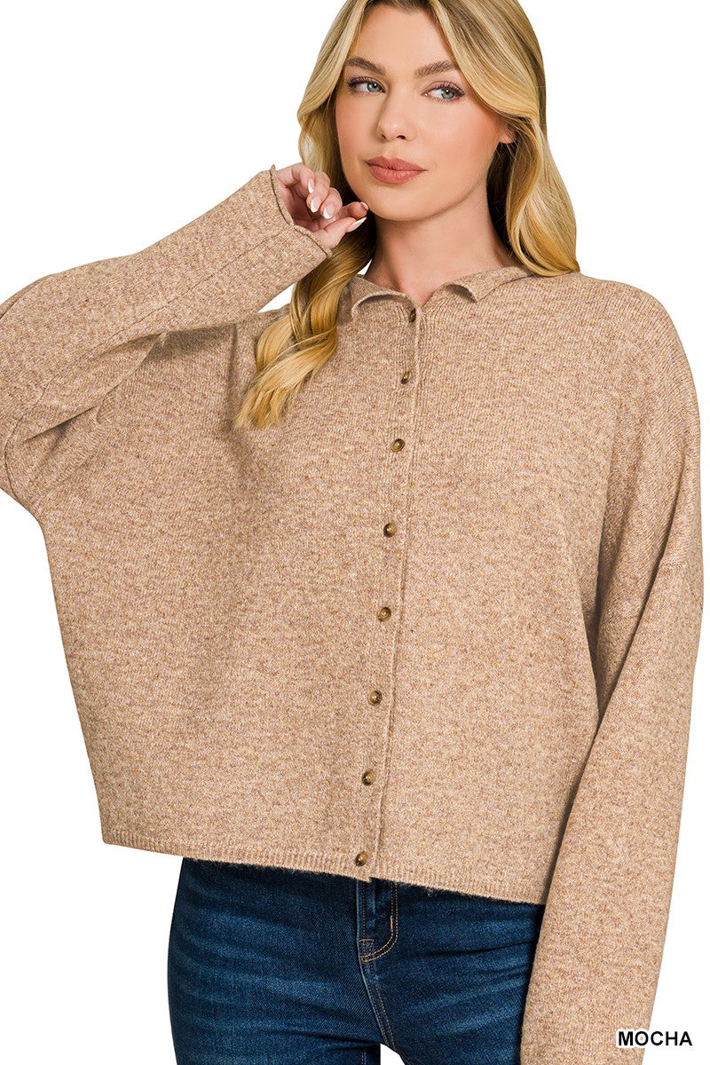 Zenana Collared Button Down Cardigan Sweater
