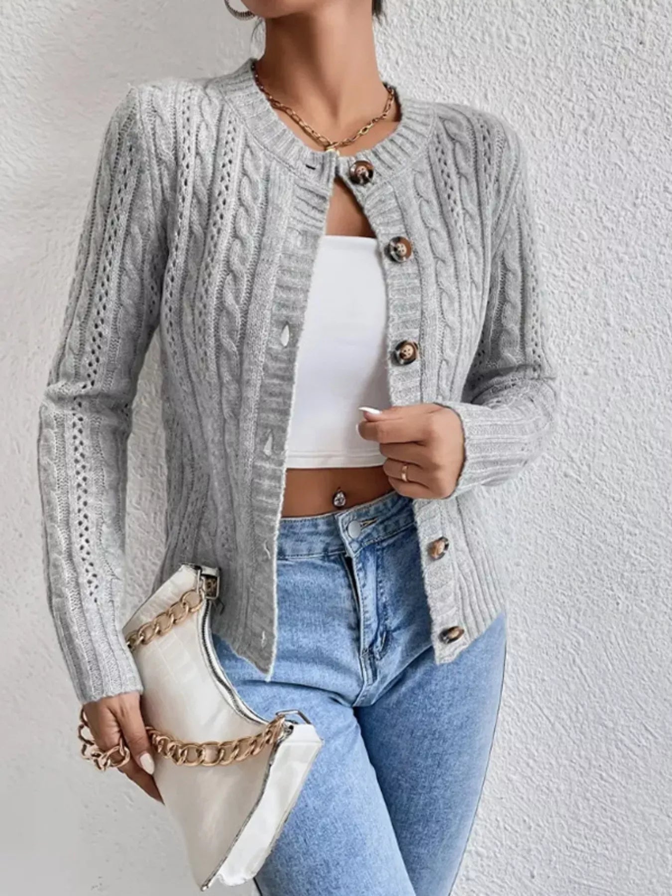 Cable Knit Button-Up Cardigan