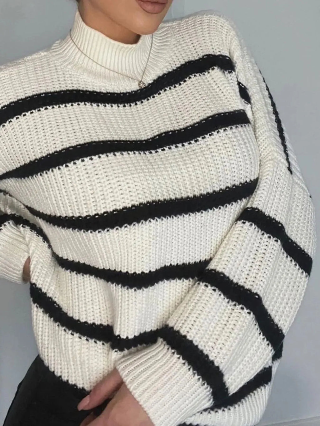 Striped Turtleneck Long Sleeve Sweater