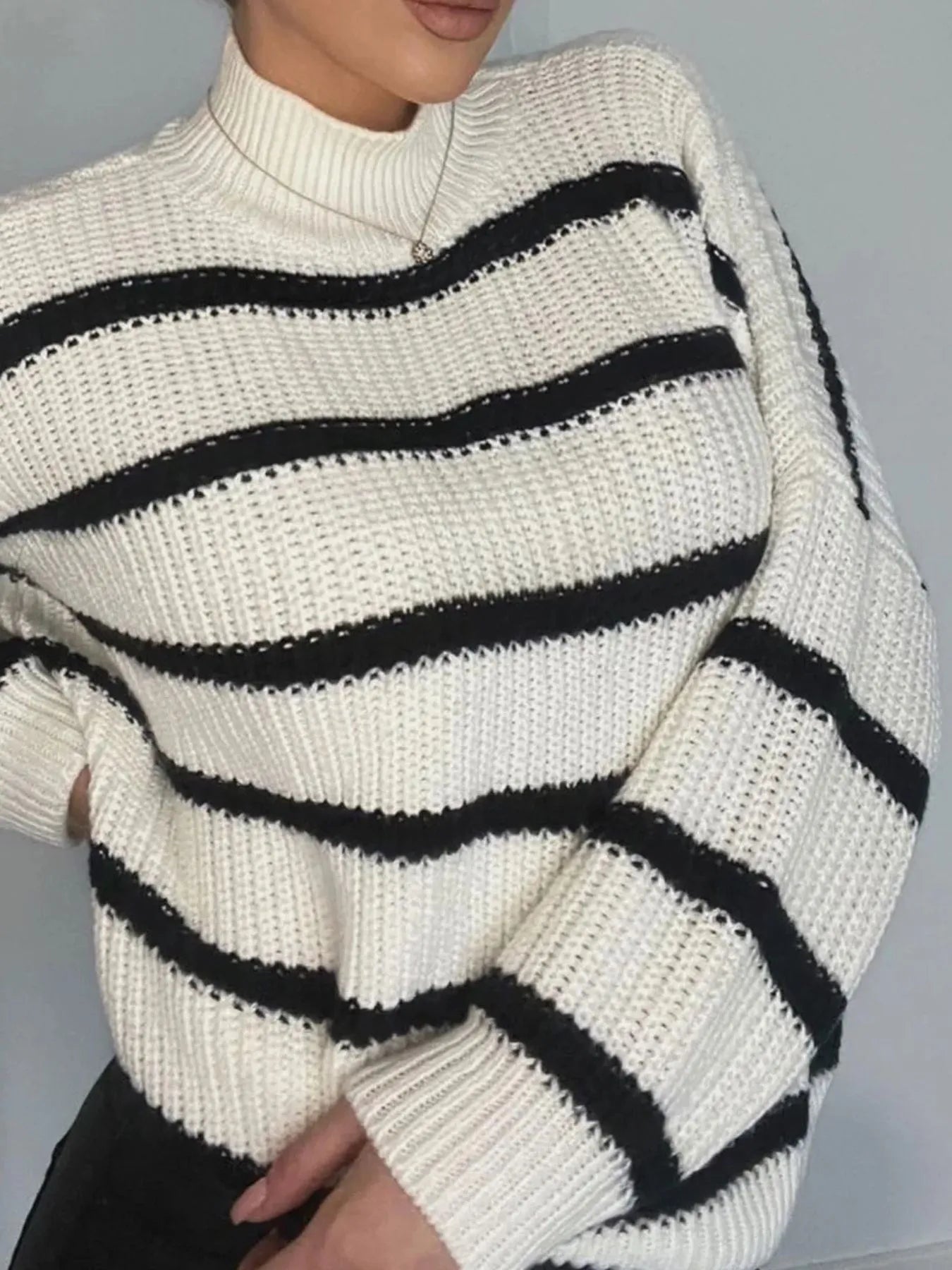 Striped Turtleneck Long Sleeve Sweater