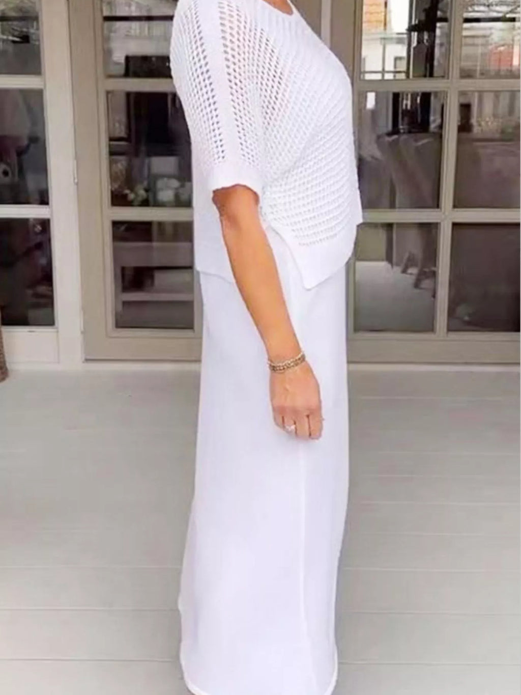 Full Size Openwork Knit Cover Up and Dress Set Plus Size