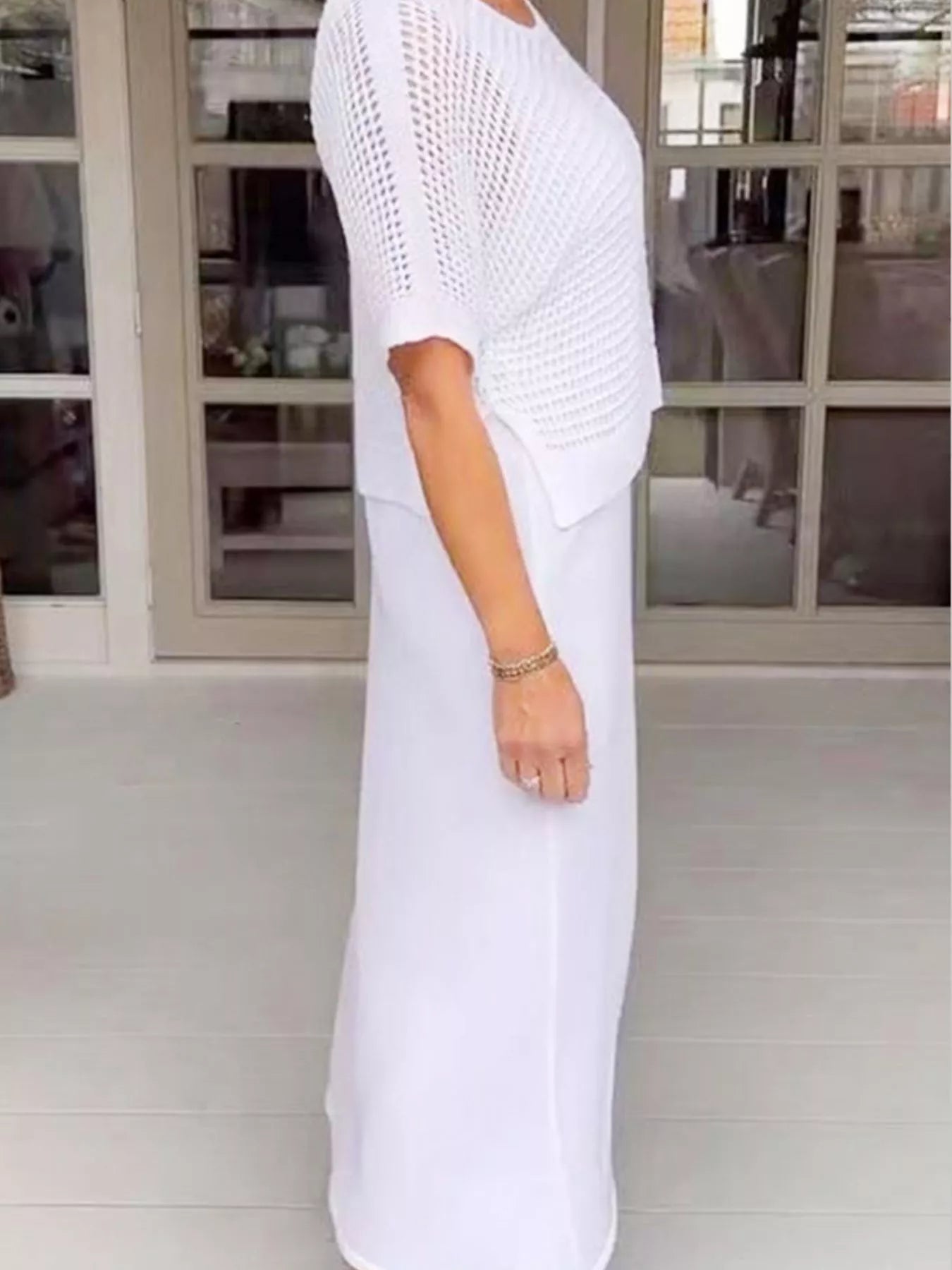 Full Size Openwork Knit Cover Up and Dress Set Plus Size