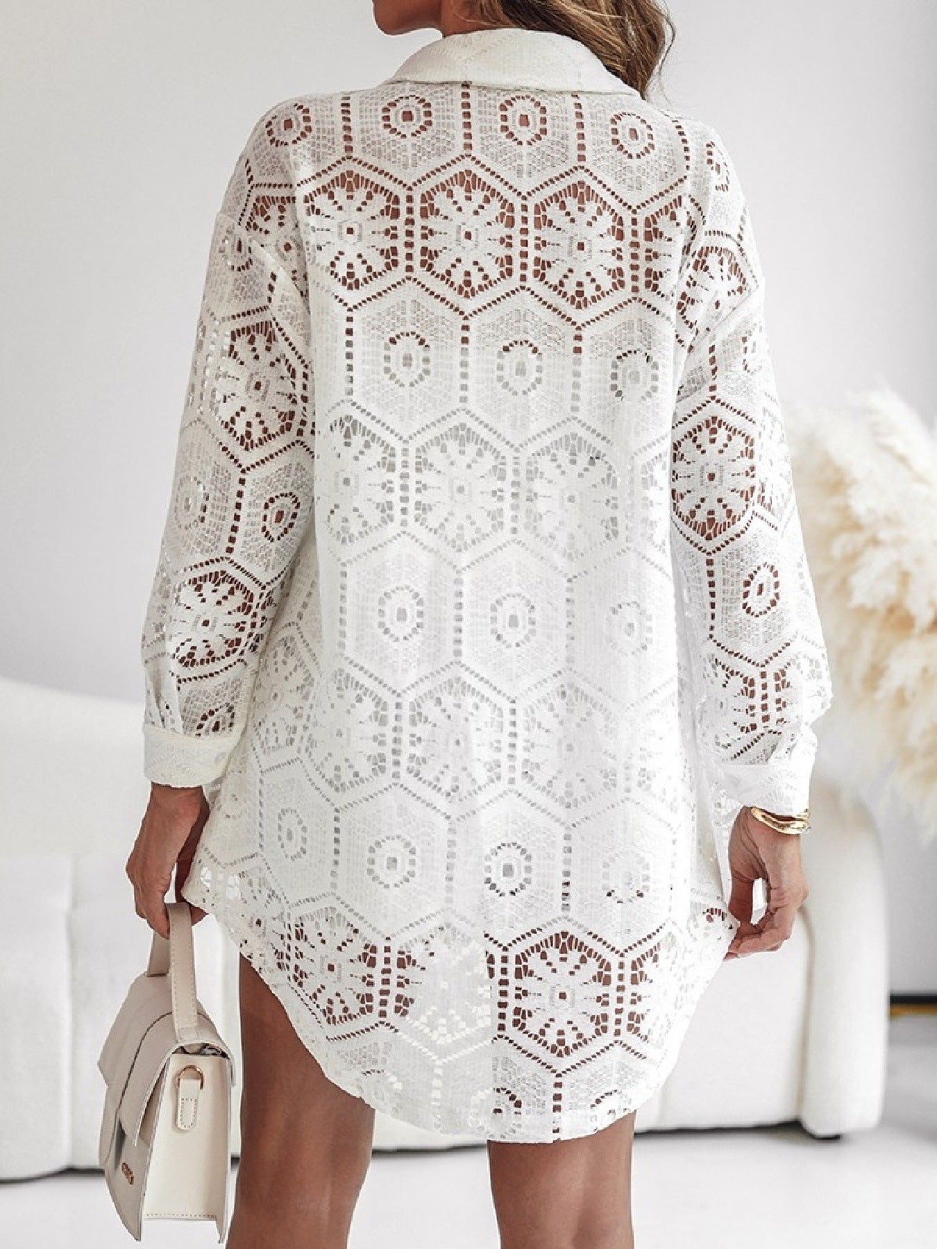 Lace Button Up Shirt and Shorts Set