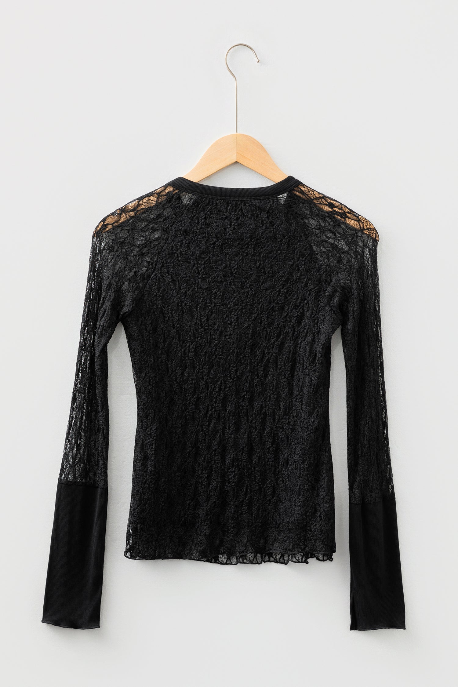 Lace Sheer Long Sleeve Henley Top