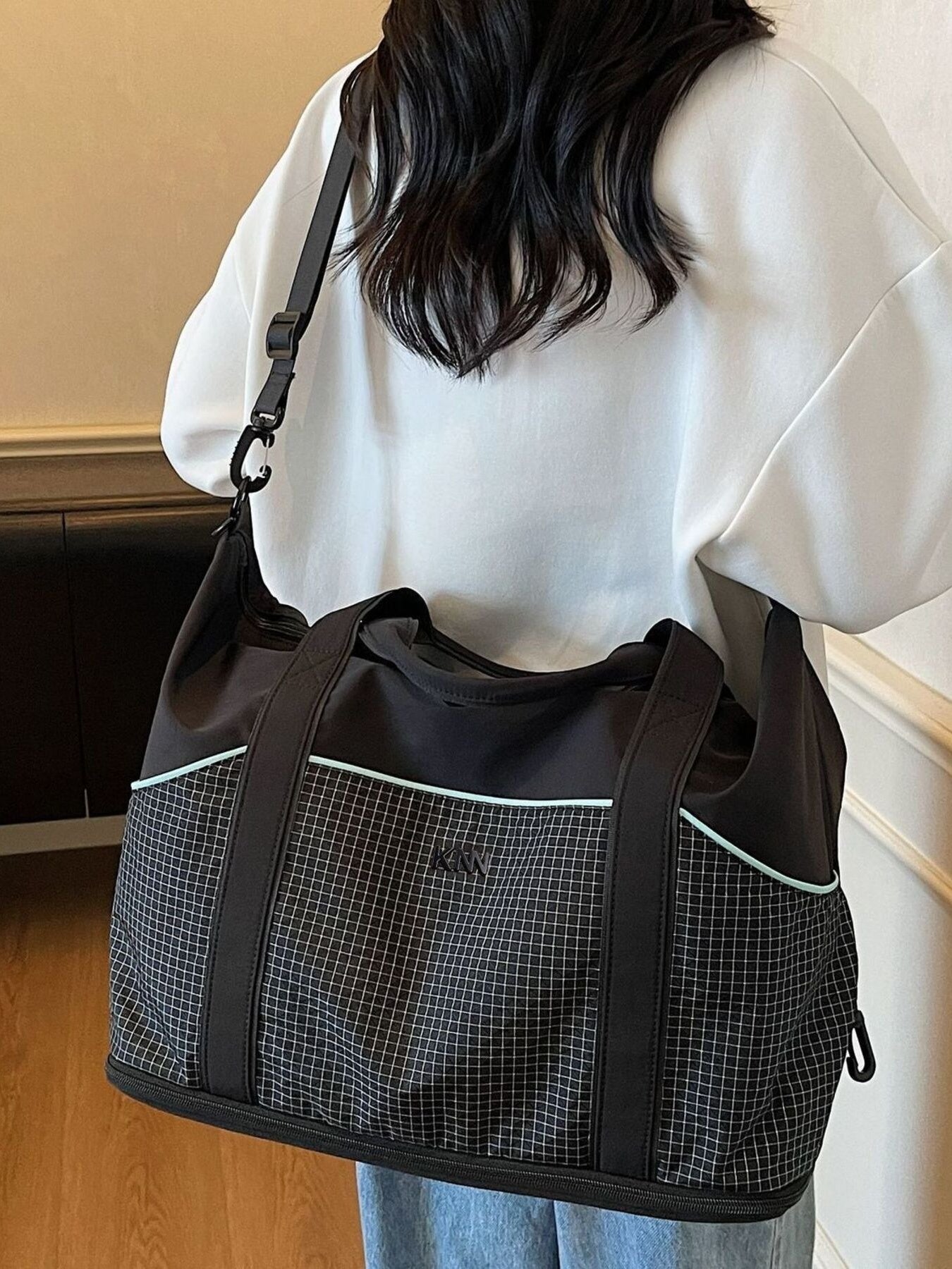Grid Pattern Duffel Bag