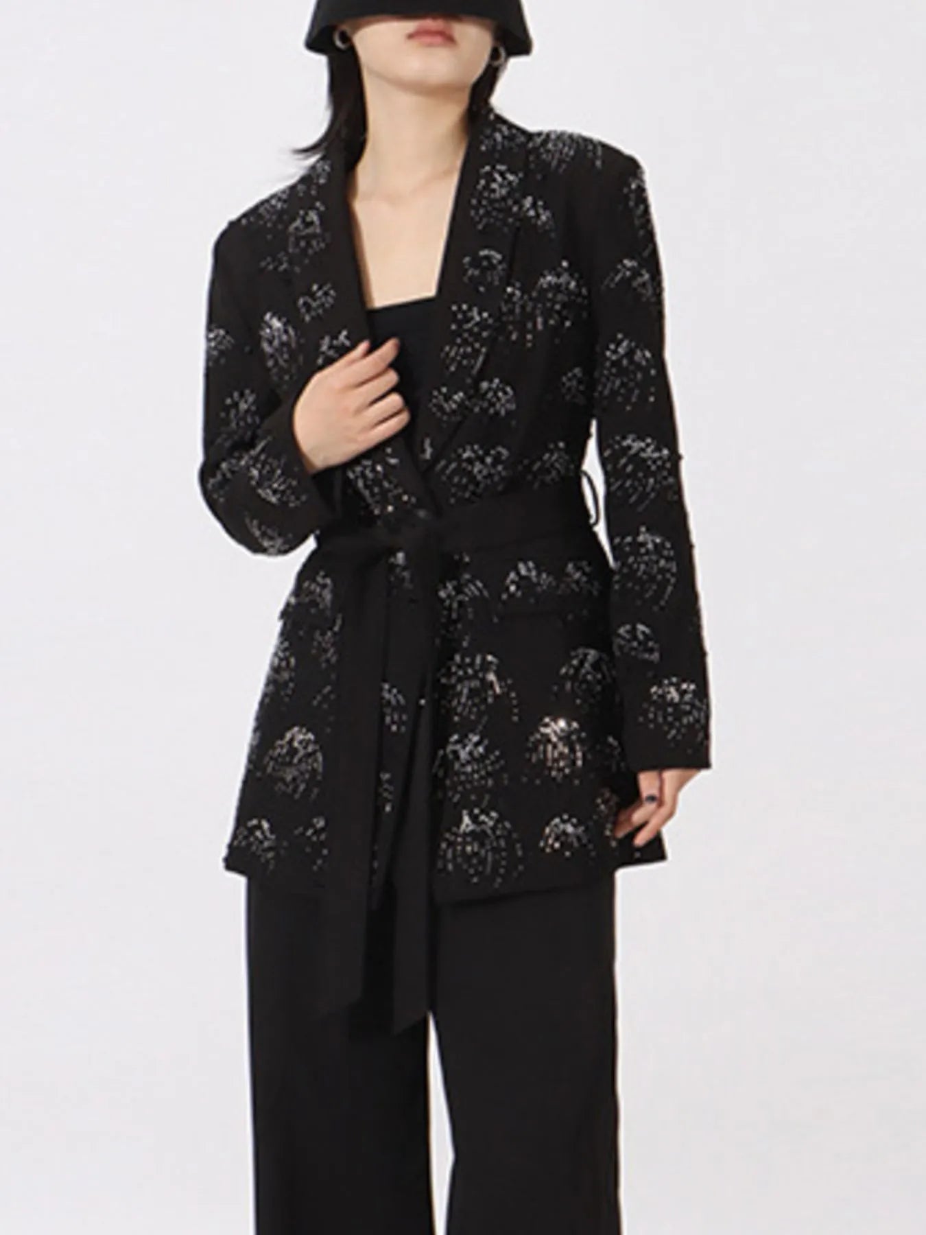 Rhinestone Button Down Long Sleeve Blazer
