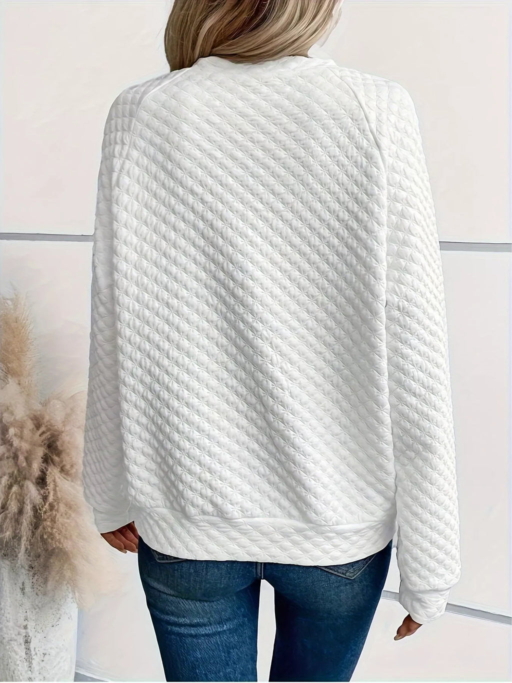 Textured Long Sleeve Notched Sweatshirt