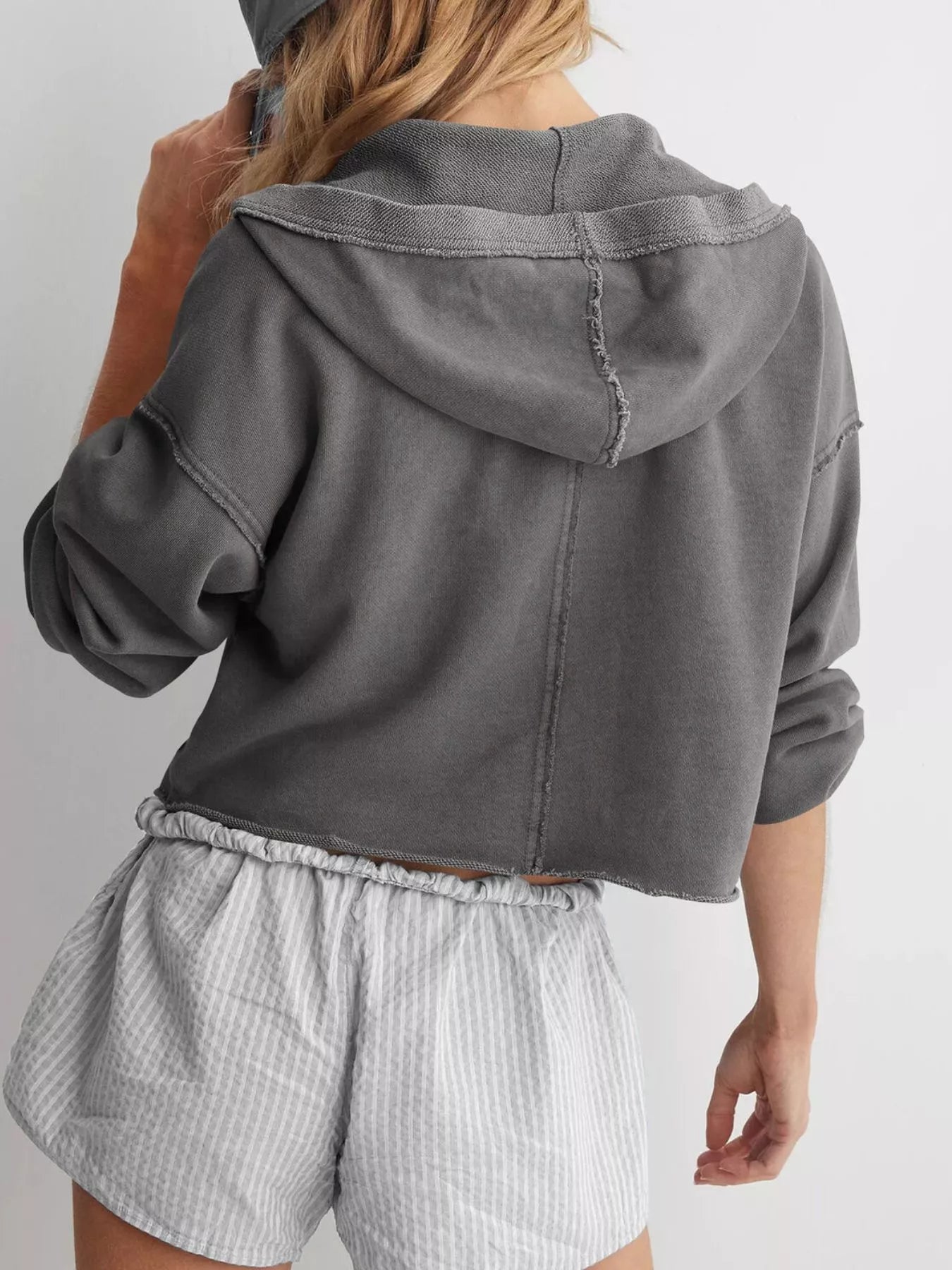 Exposed Seam Dropped Shoulder Hoodie