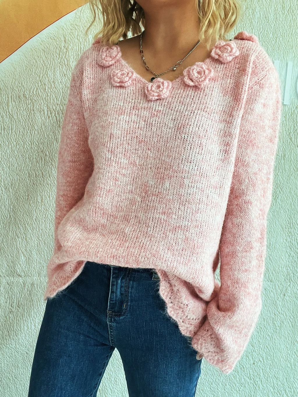 Flower V-Neck Long Sleeve Sweater