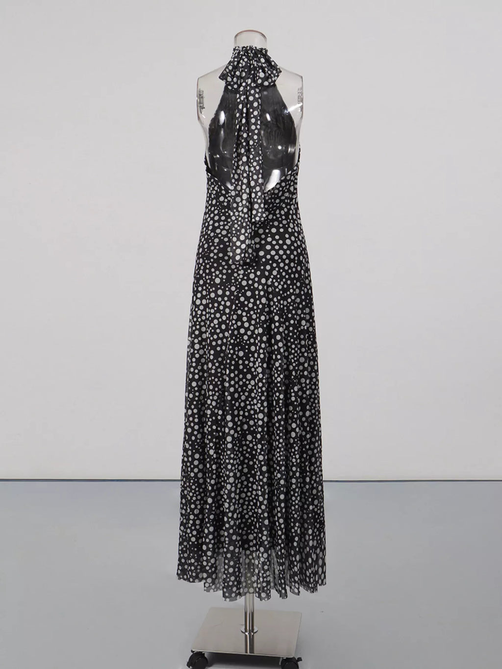 Halter Neck Polka Dot Maxi Dress