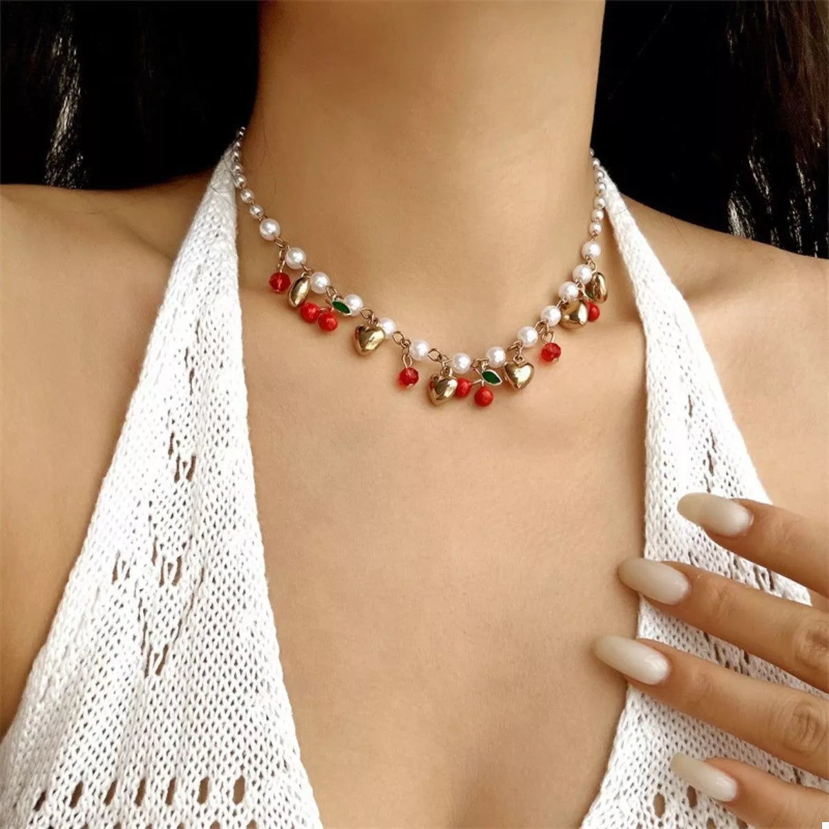 18K Gold-Plated Cherry & Heart Pearl Necklace