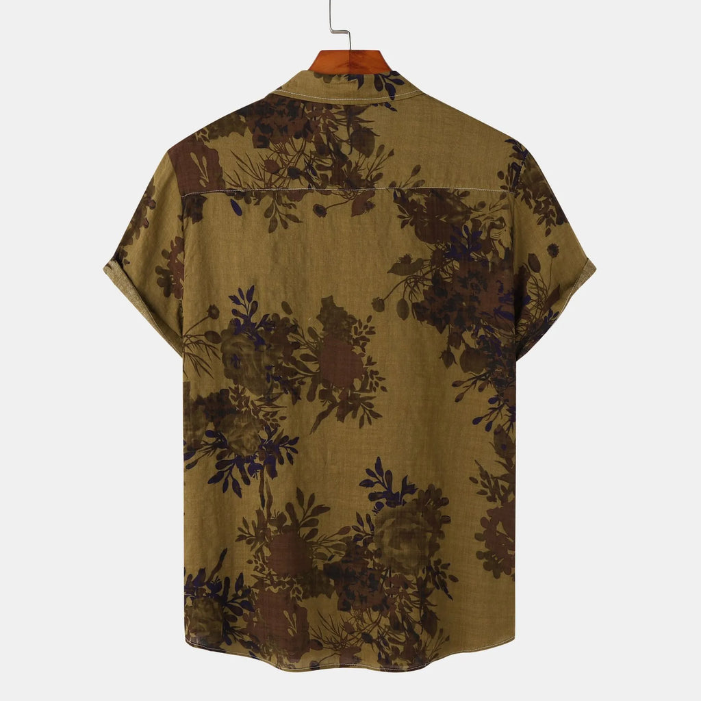 Men's Plus Size Printed Short Sleeve Button Down Casual Shirt